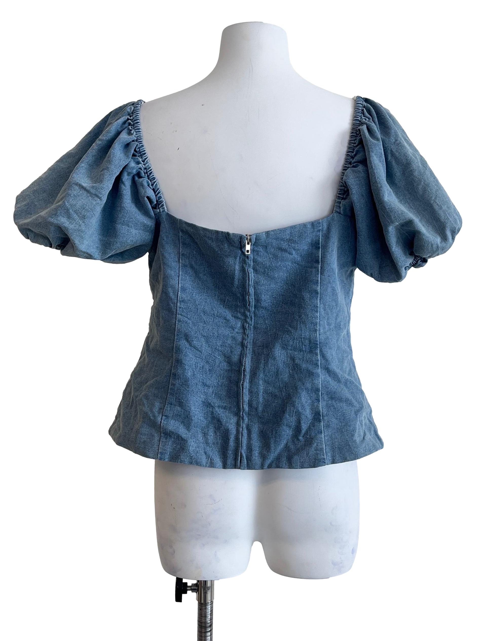Stone Blue Sweetheart Puff Sleeve Top LB