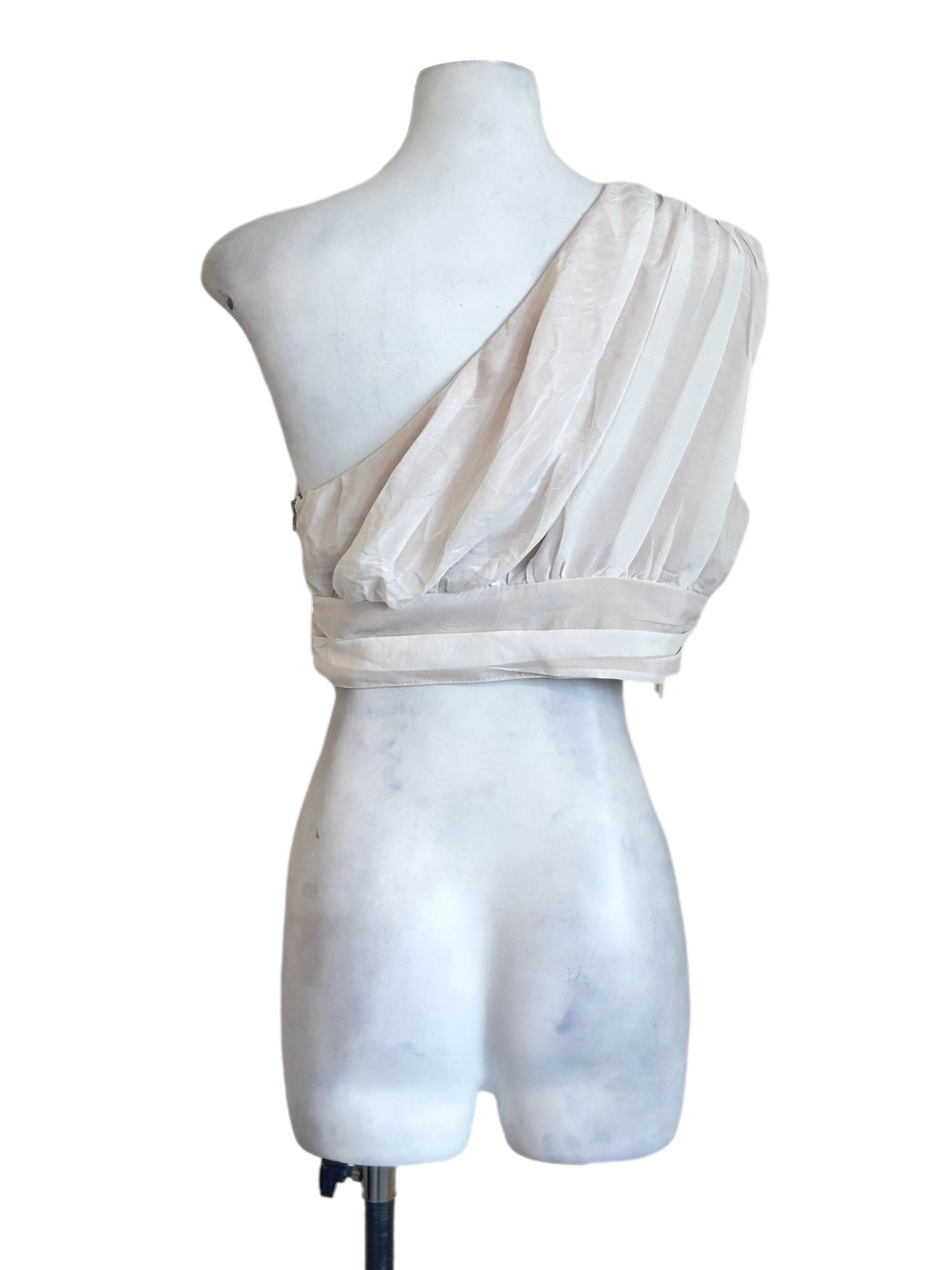 White Pleated One Shoulder Crop Top