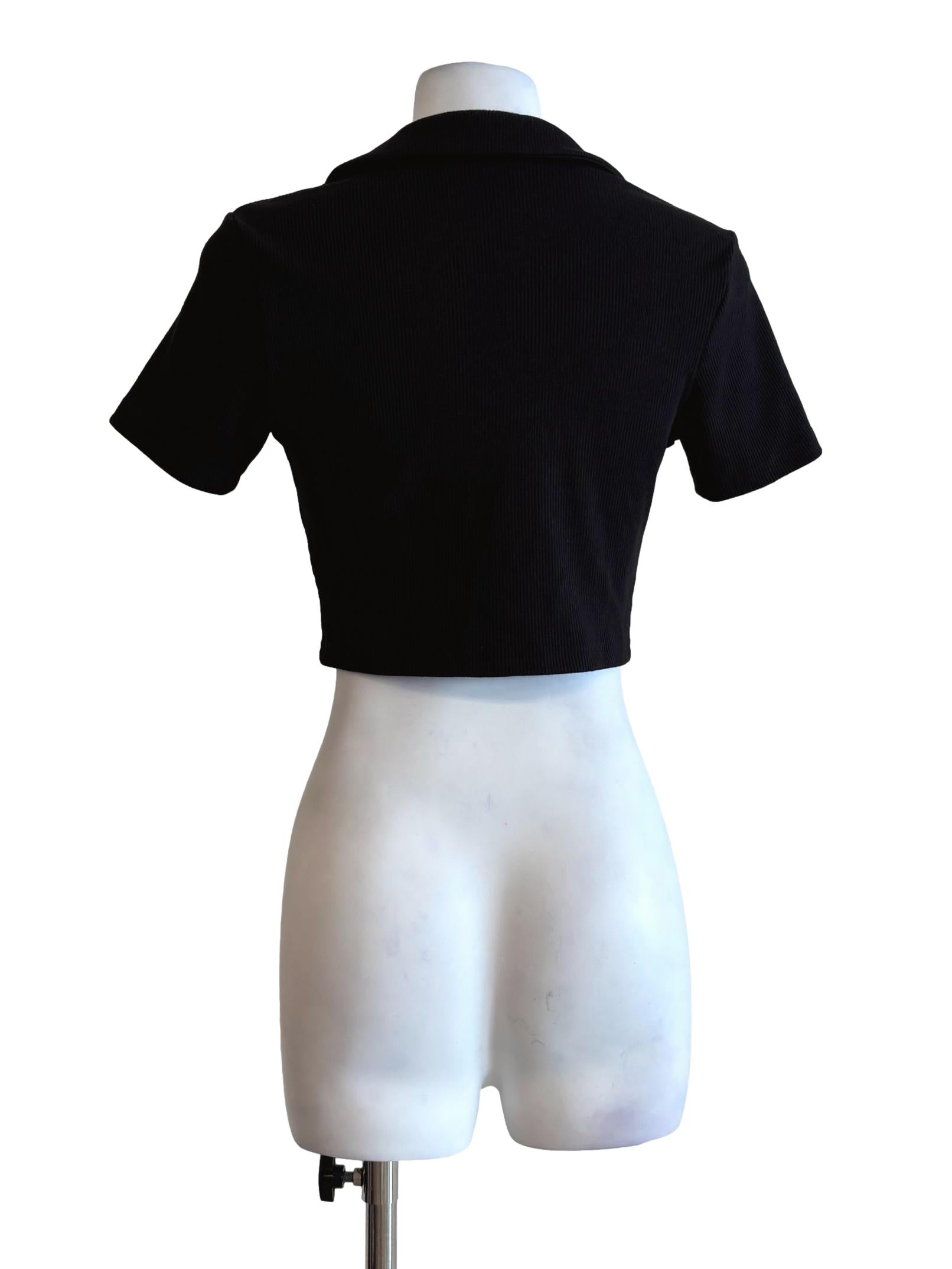 Night Black Short Sleeve Ribbed Top