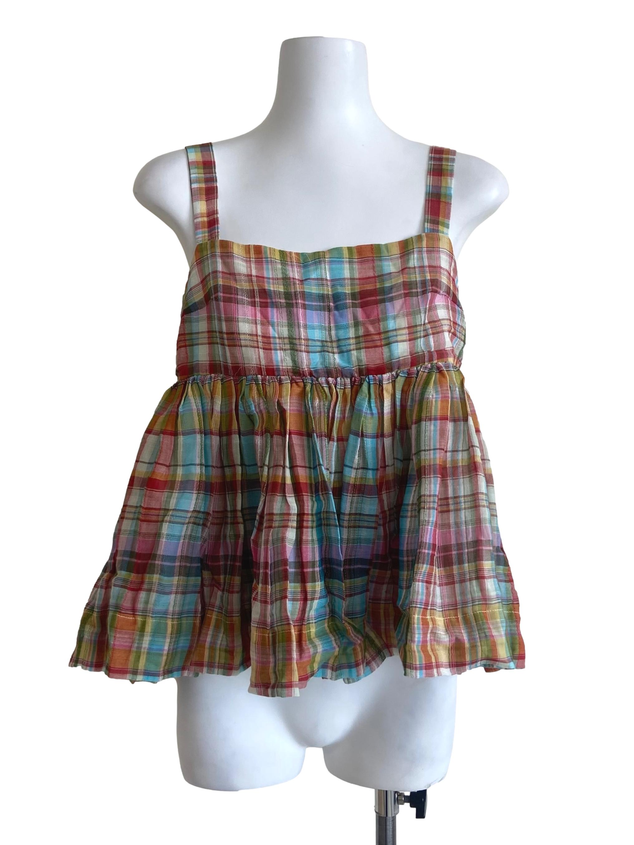 Red Multicolor Tartan Sleeveless Blouse