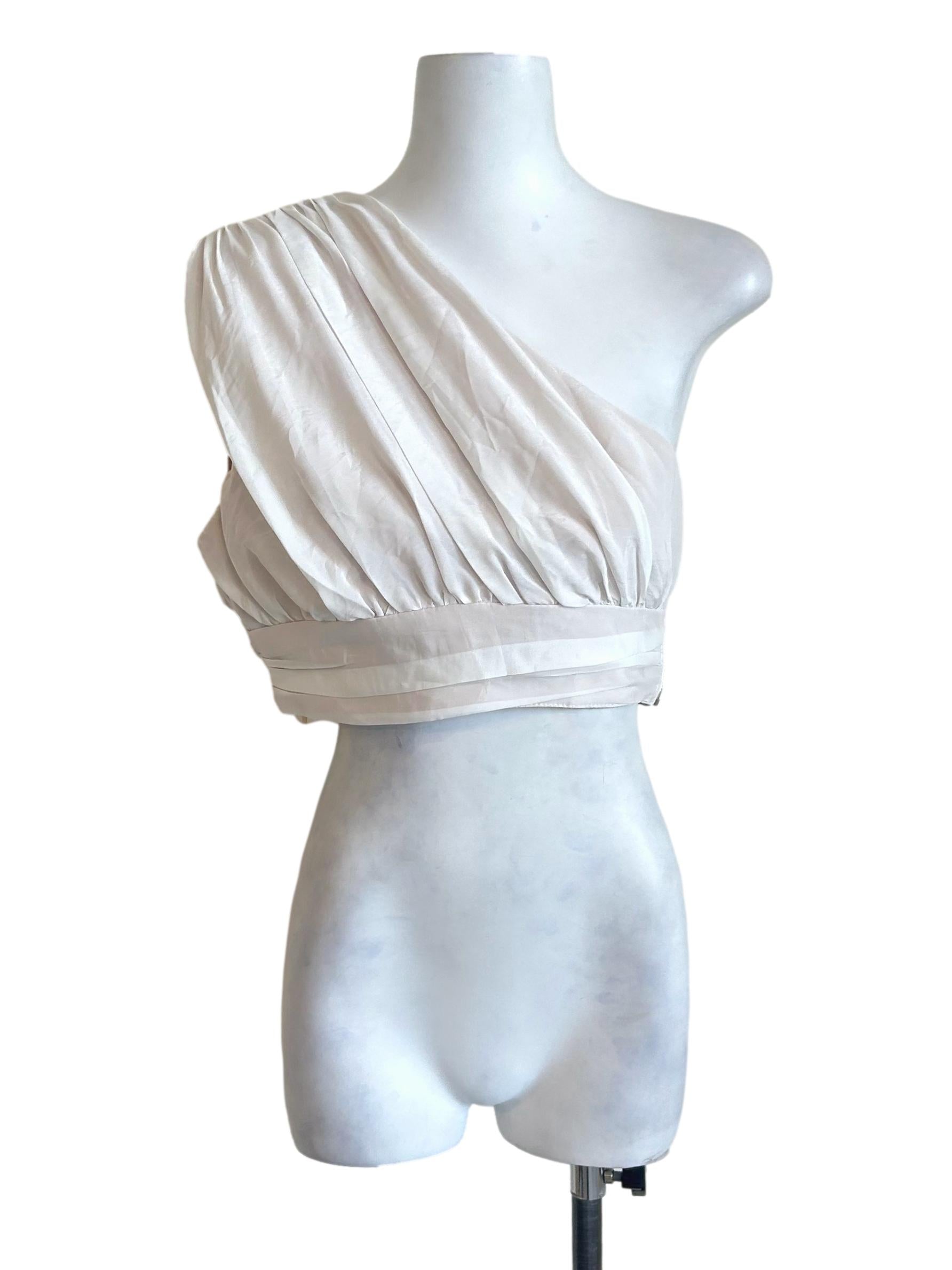 White Pleated One Shoulder Crop Top
