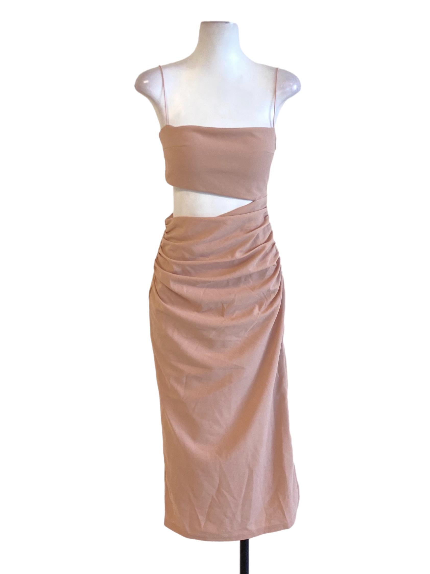 Lemonade Pink Spaghetti Strap Square Neck Cut Out Waist Wrap Bodycon Dress