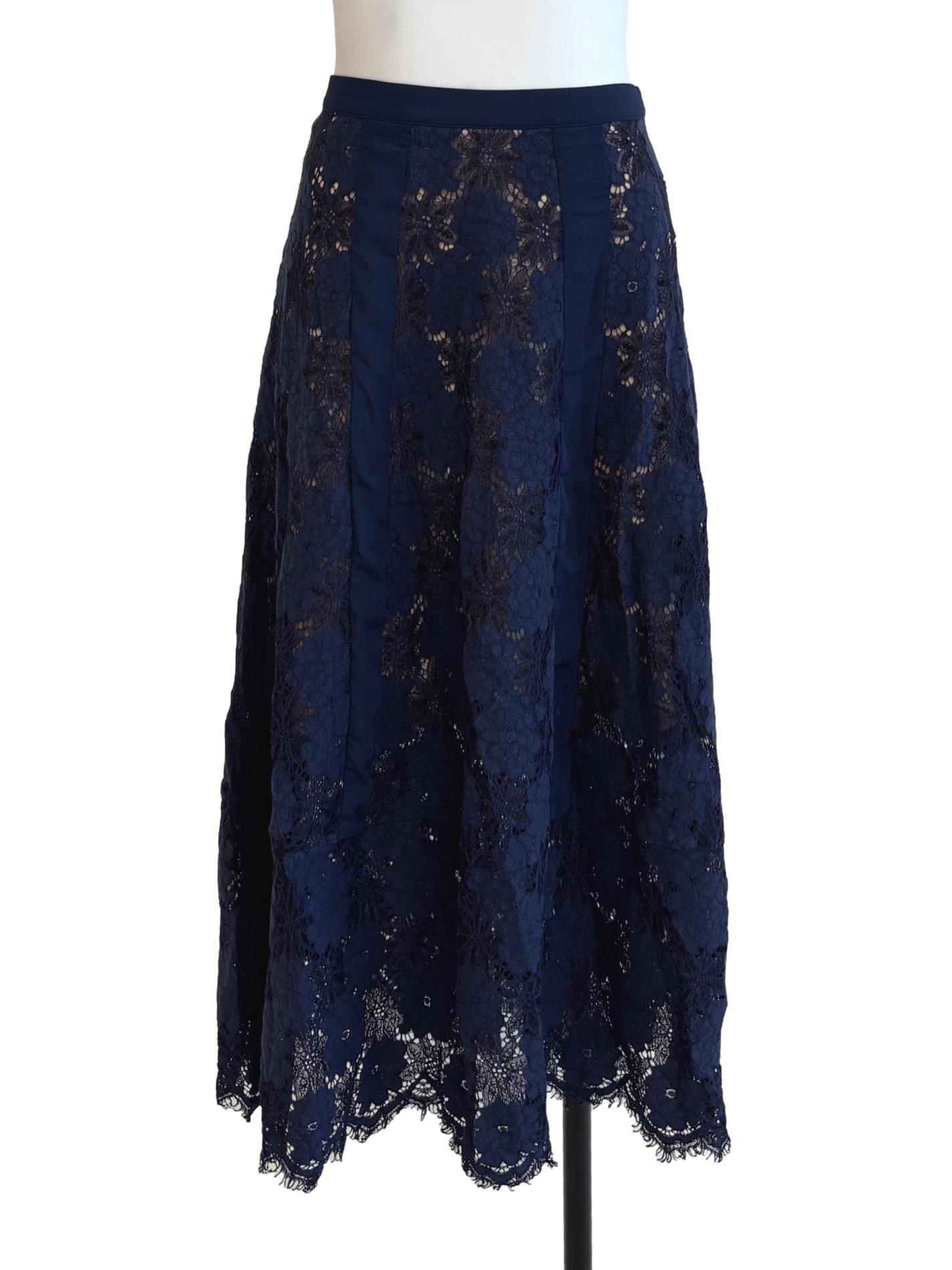 Midnight Blue Lace A-Line Skirt