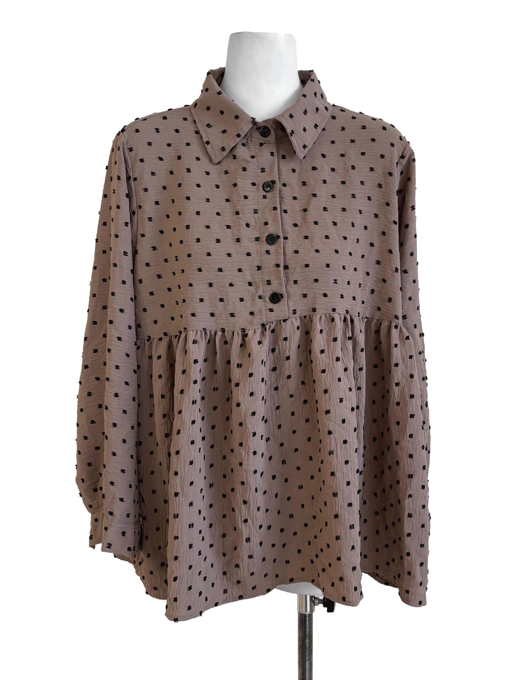 Brown Black Swiss Dots Peplum Top