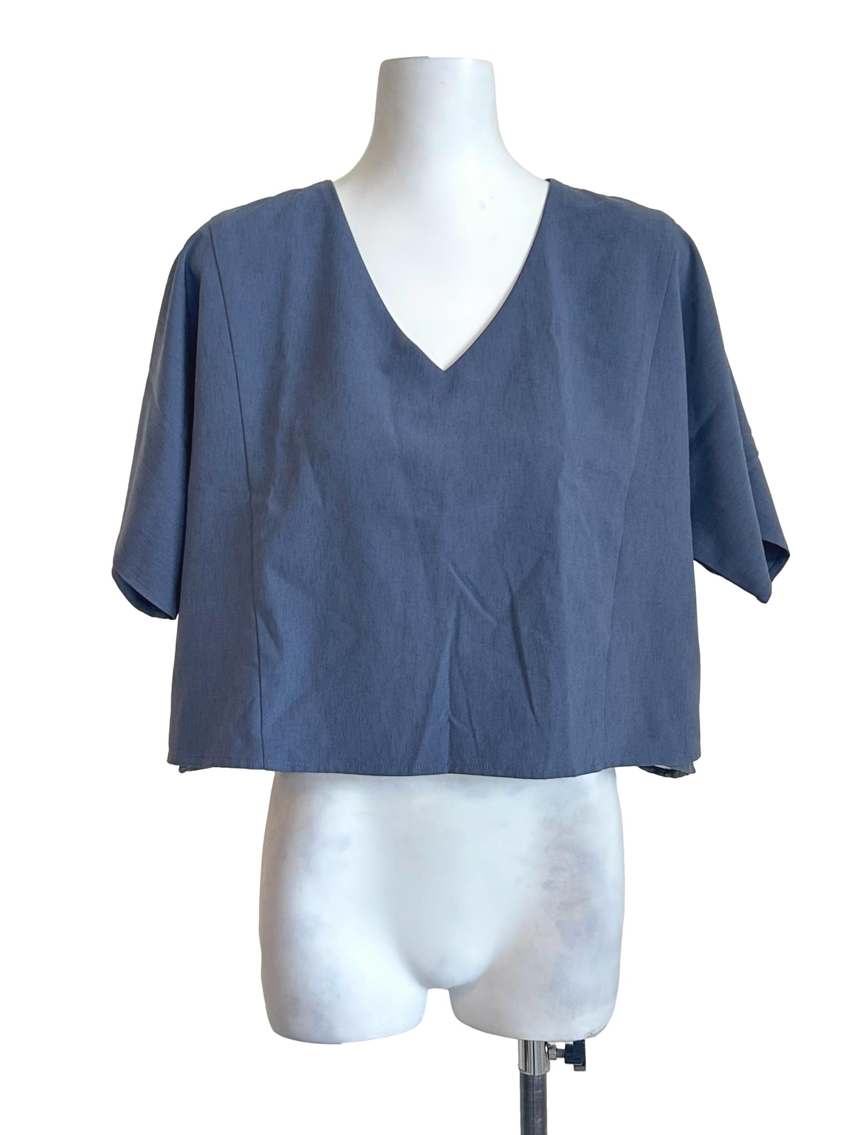 Aegean Blue V Neck Crop Top