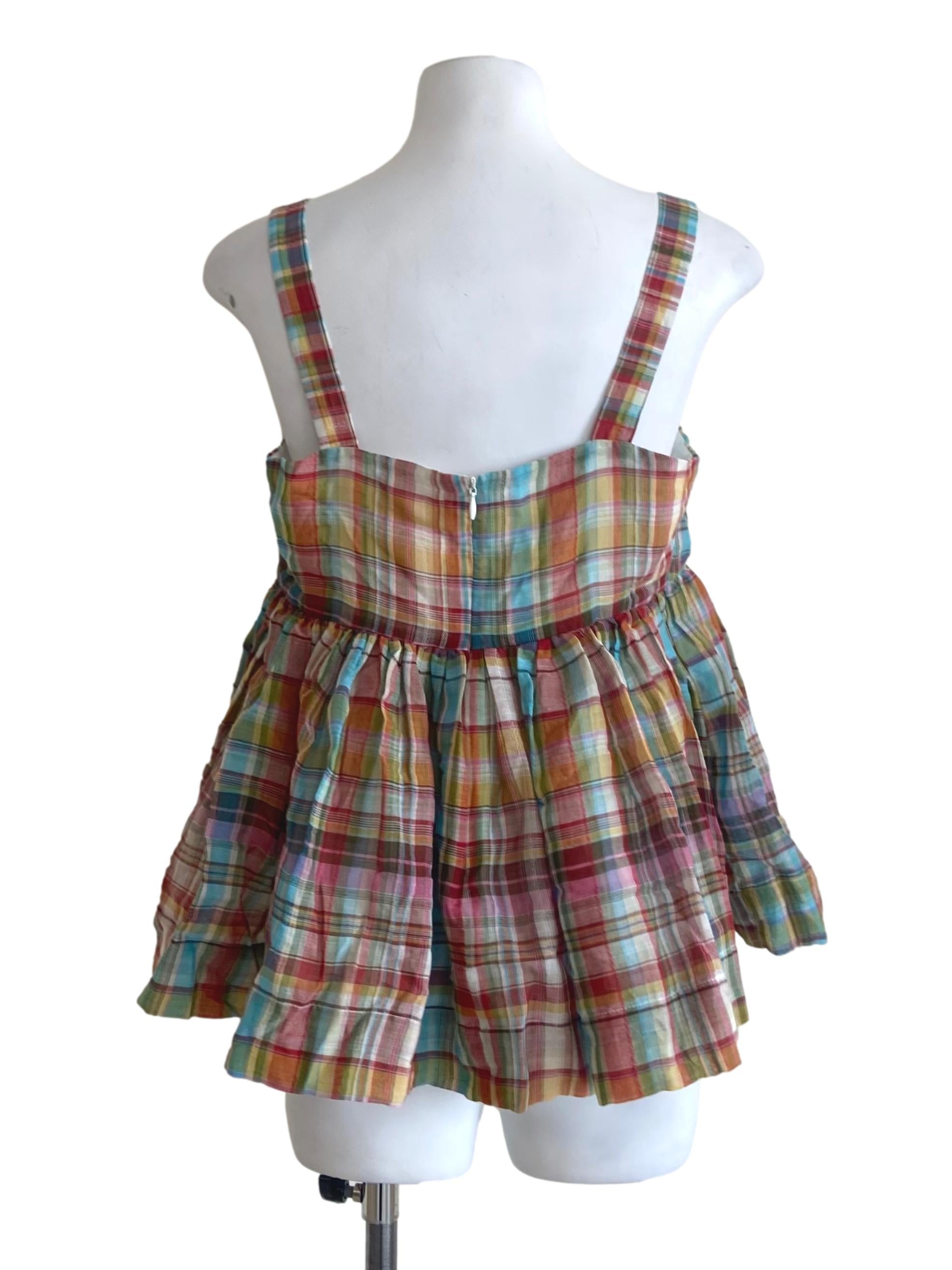 Red Multicolor Tartan Sleeveless Blouse