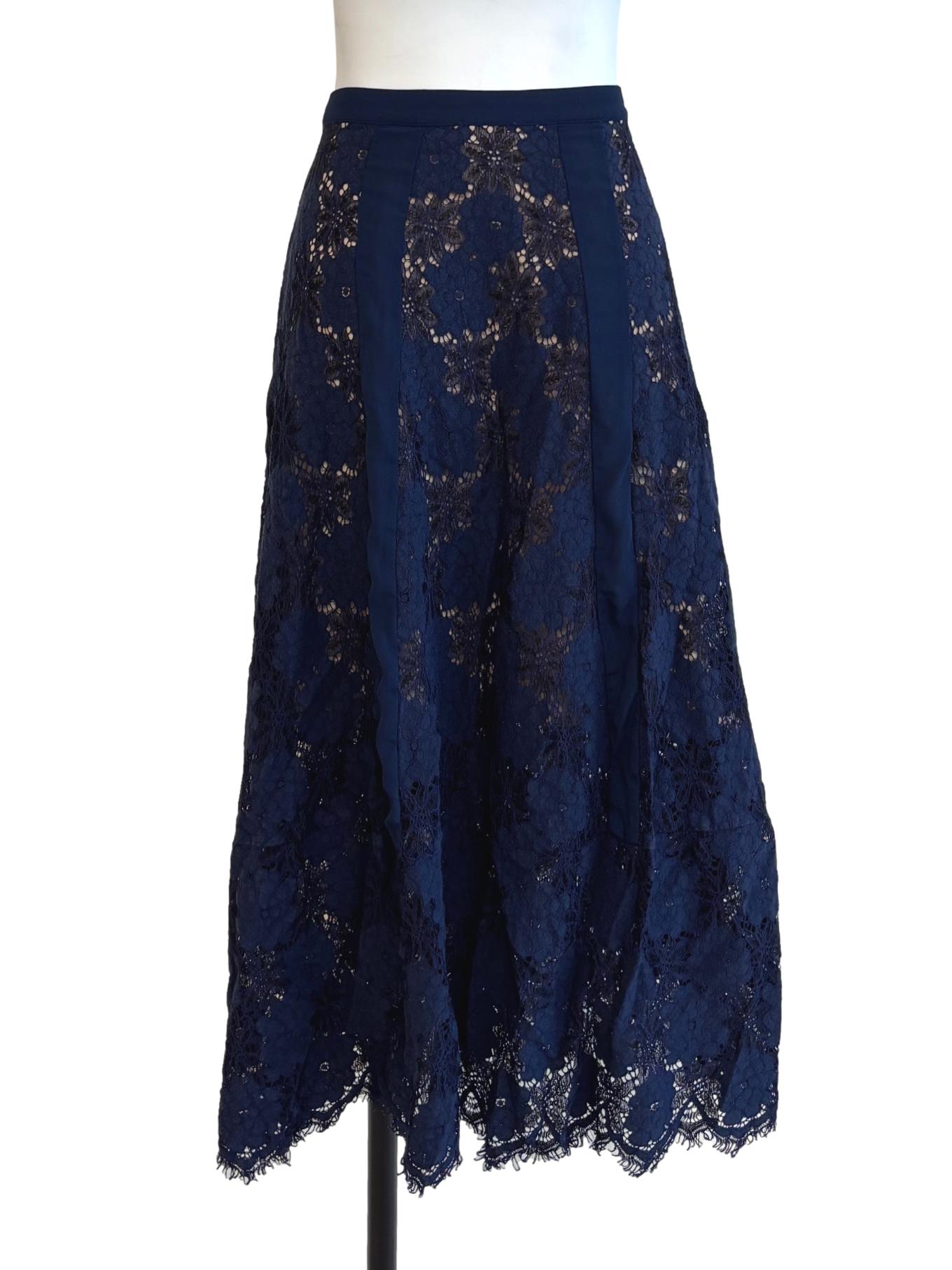 Midnight Blue Lace A-Line Skirt
