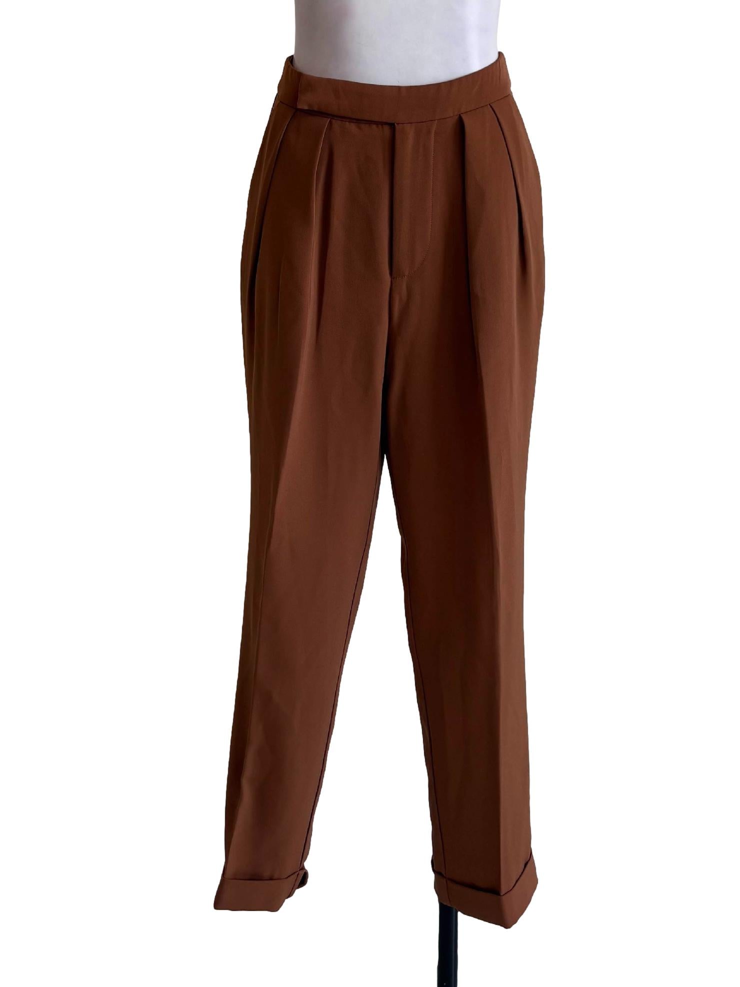Tawny Brown Pleated Cuffed Leg Pegged Pants OSN