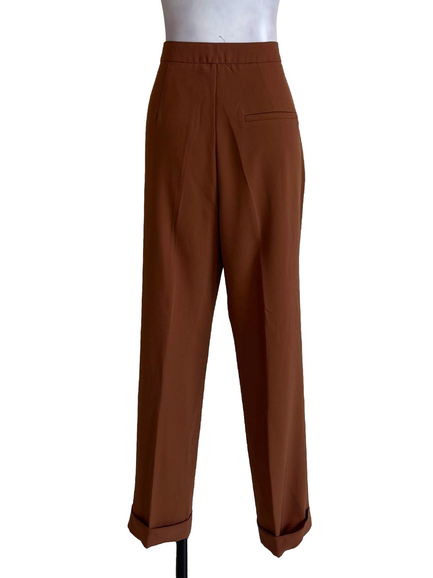 Tawny Brown Pleated Cuffed Leg Pegged Pants OSN