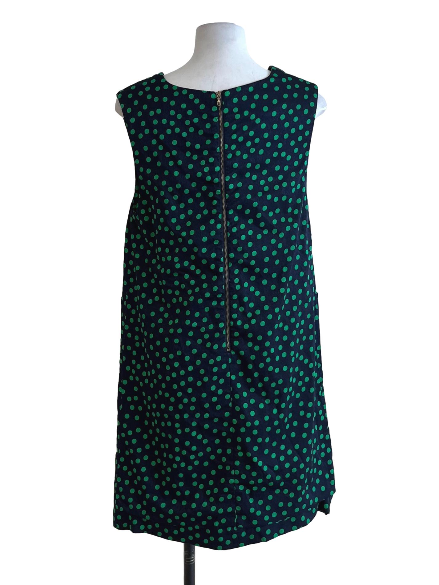 Navy Blue Green Polka Dot Shift Dress