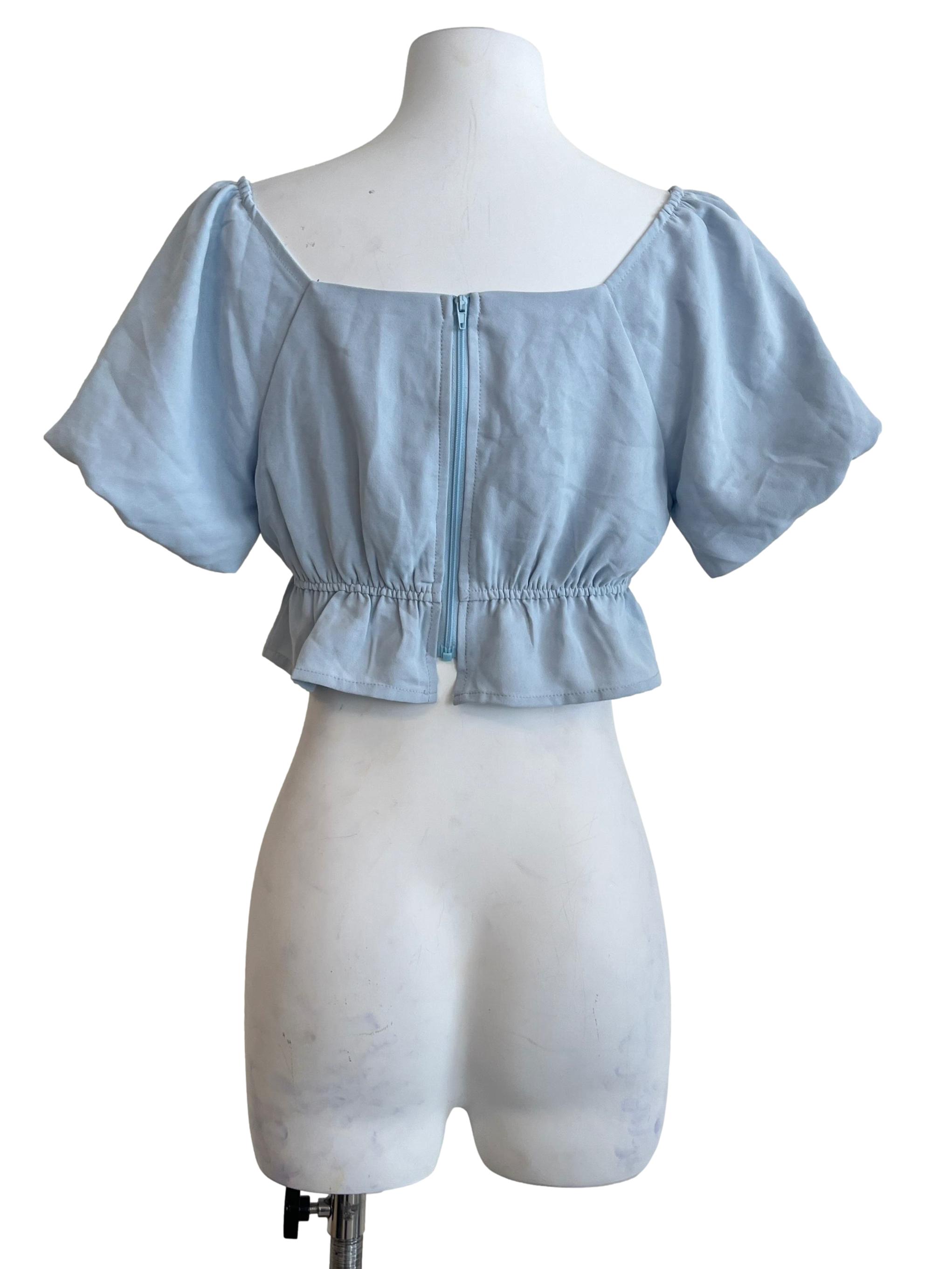 Sky Blue Straight Across Puff Sleeve Top