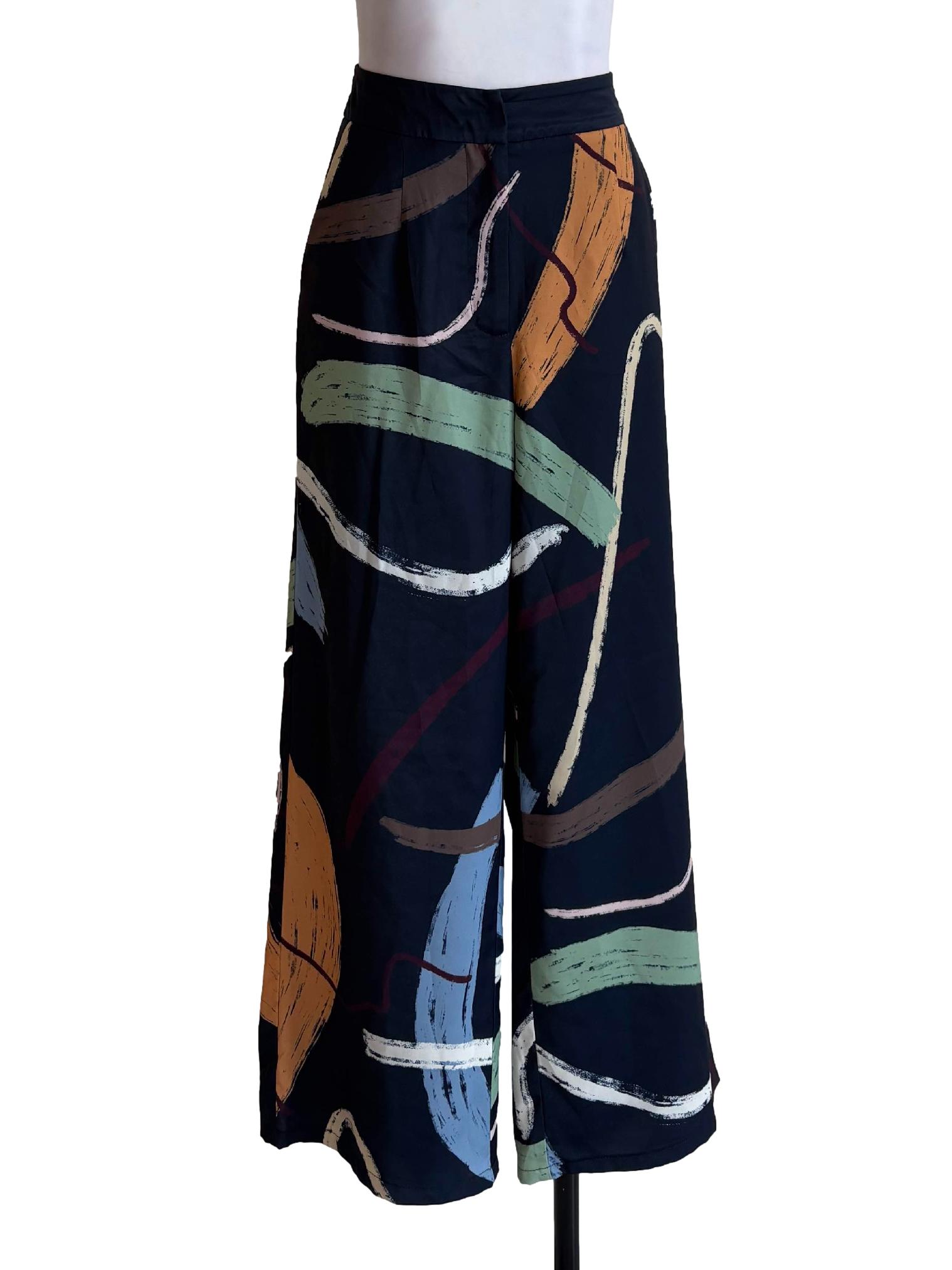 Navy Blue Abstract Palazzo OSN