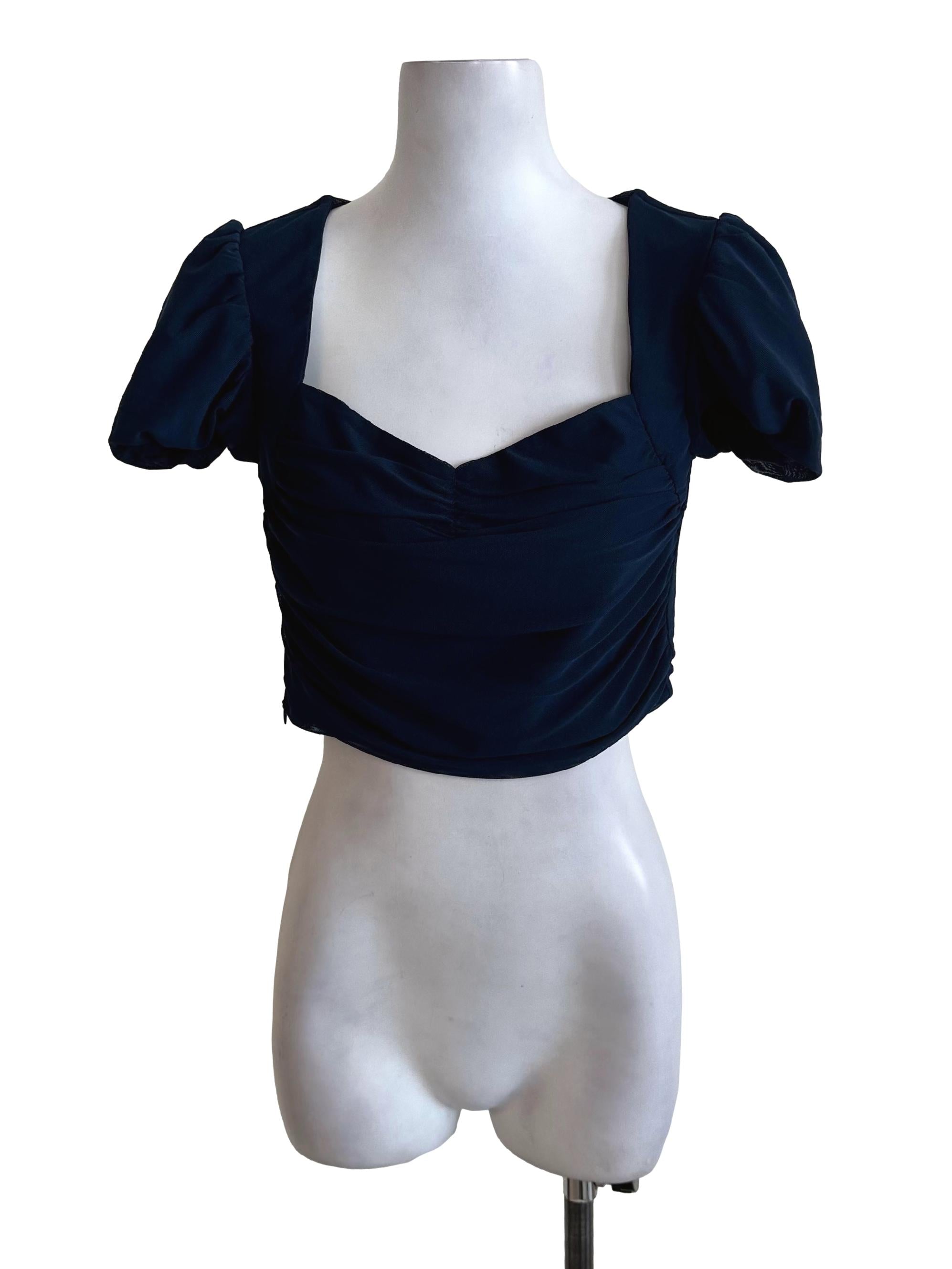 Navy Blue Mesh Net Sweetheart Top