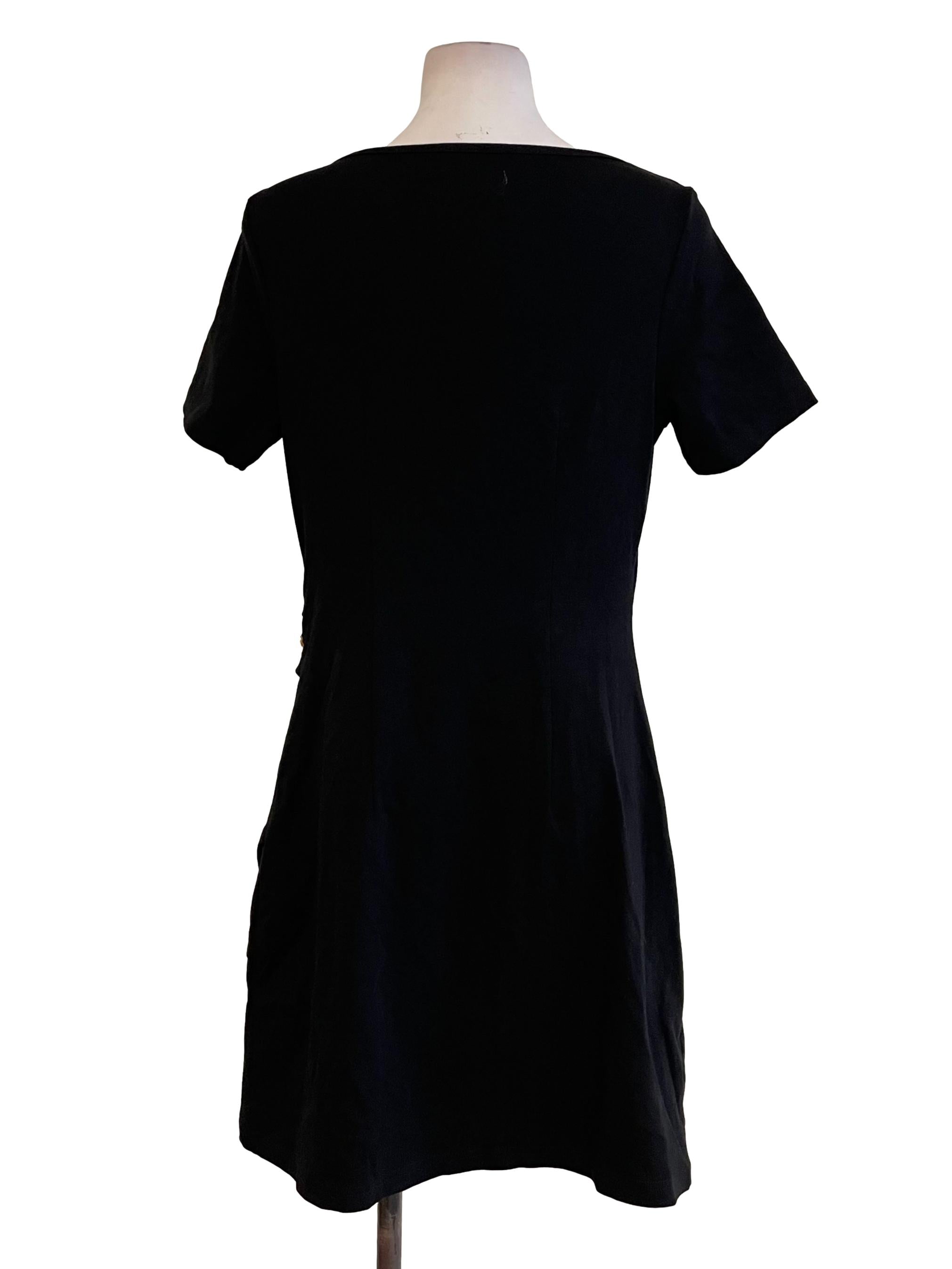 Black Draped Button Dress