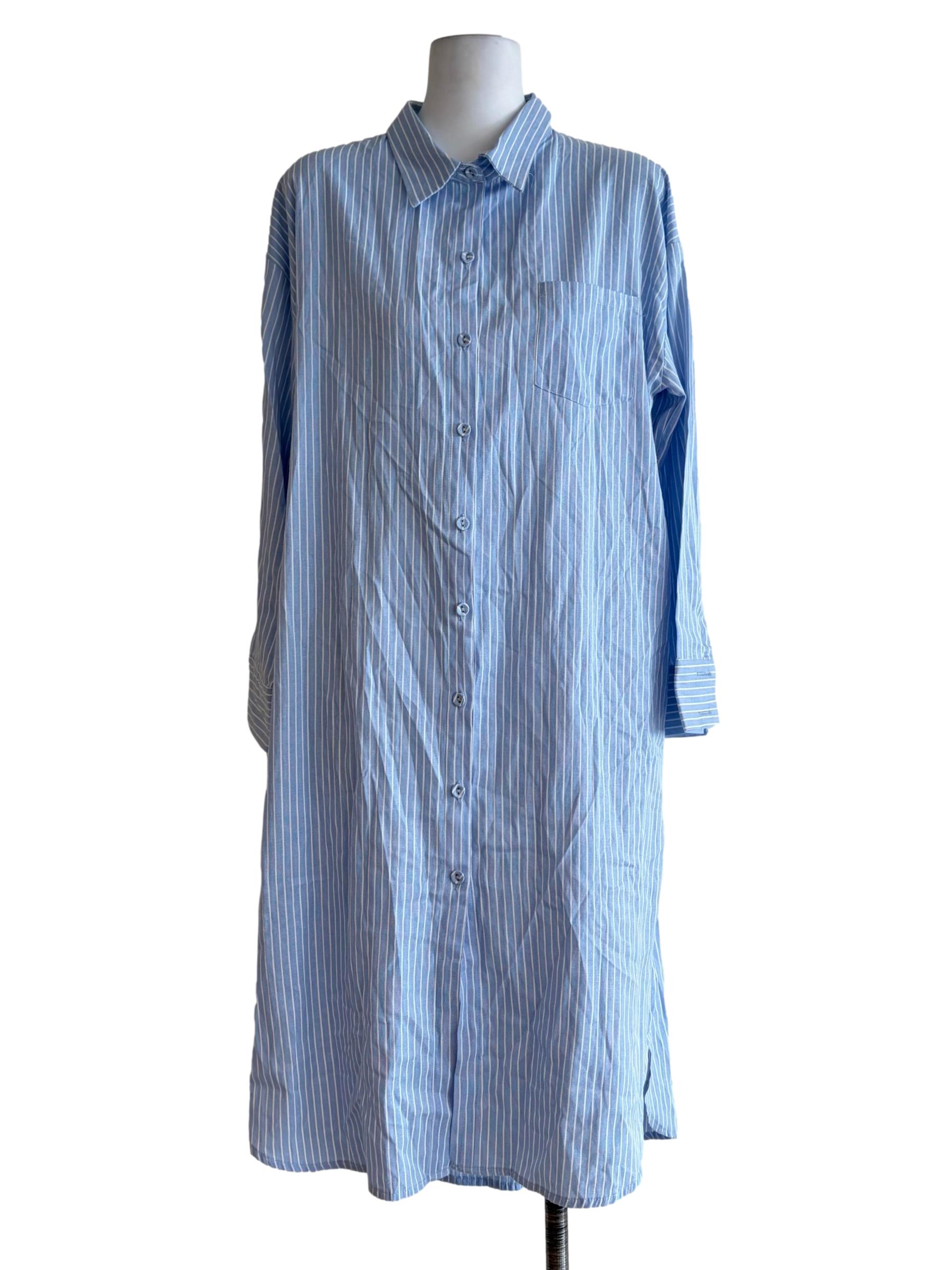 Sky Blue Button Stipes Down Top