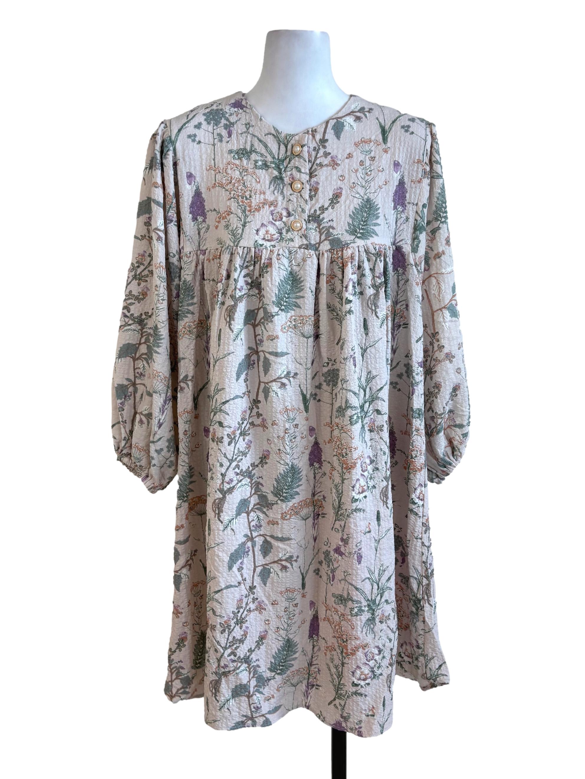 Beige Floral Yoke Dress