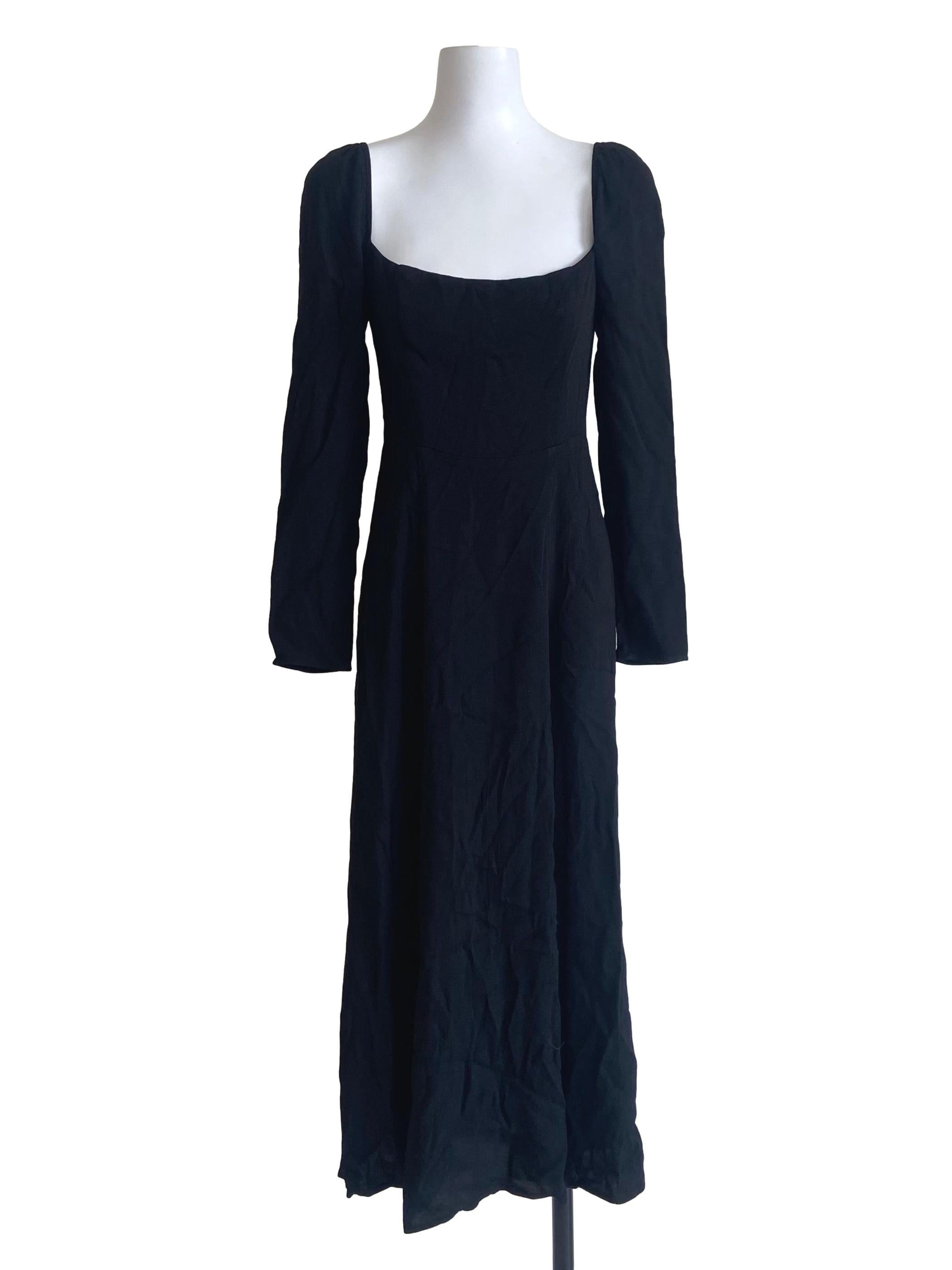 Black Square Neck Slit Dress