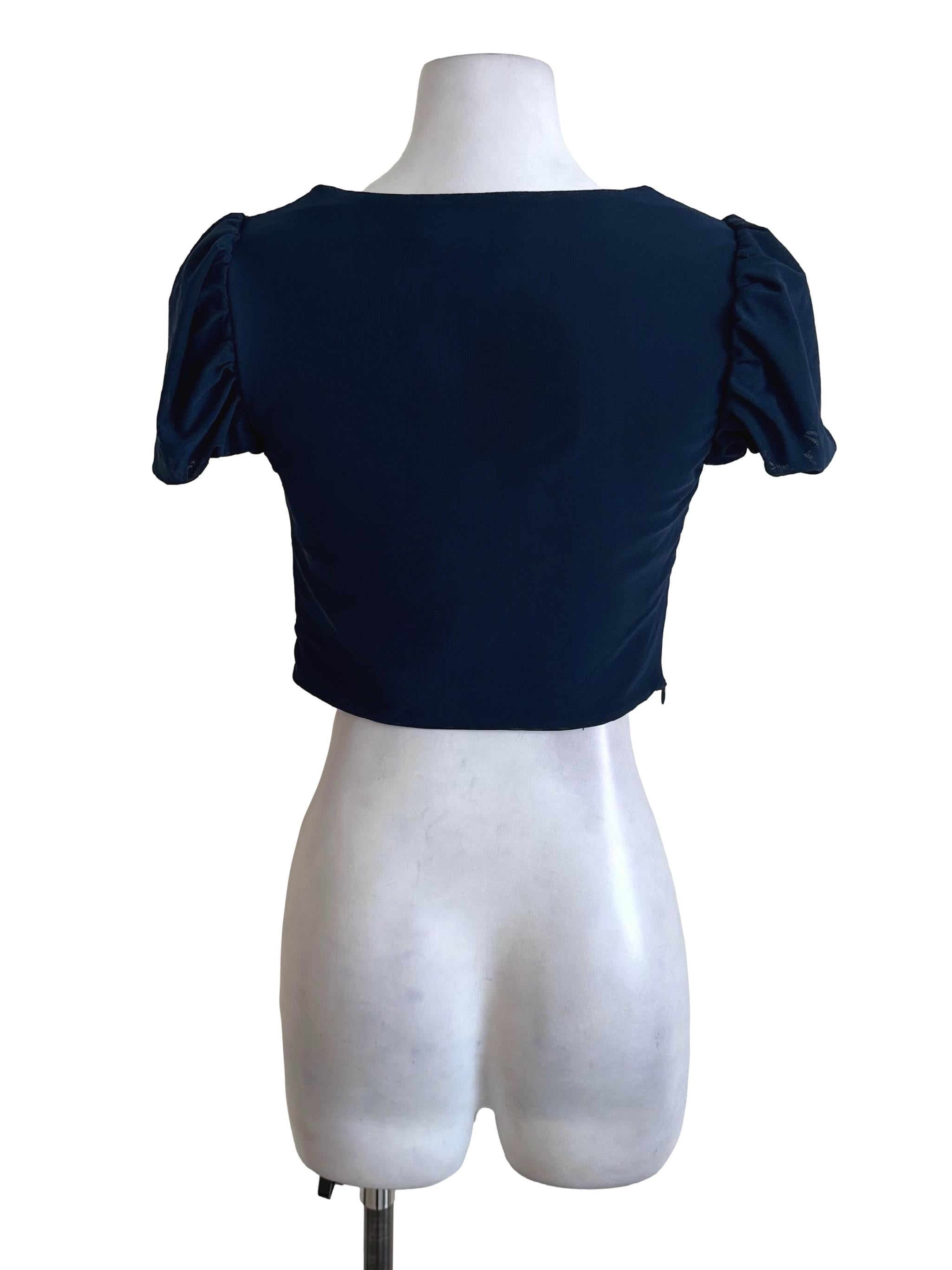 Navy Blue Mesh Net Sweetheart Top