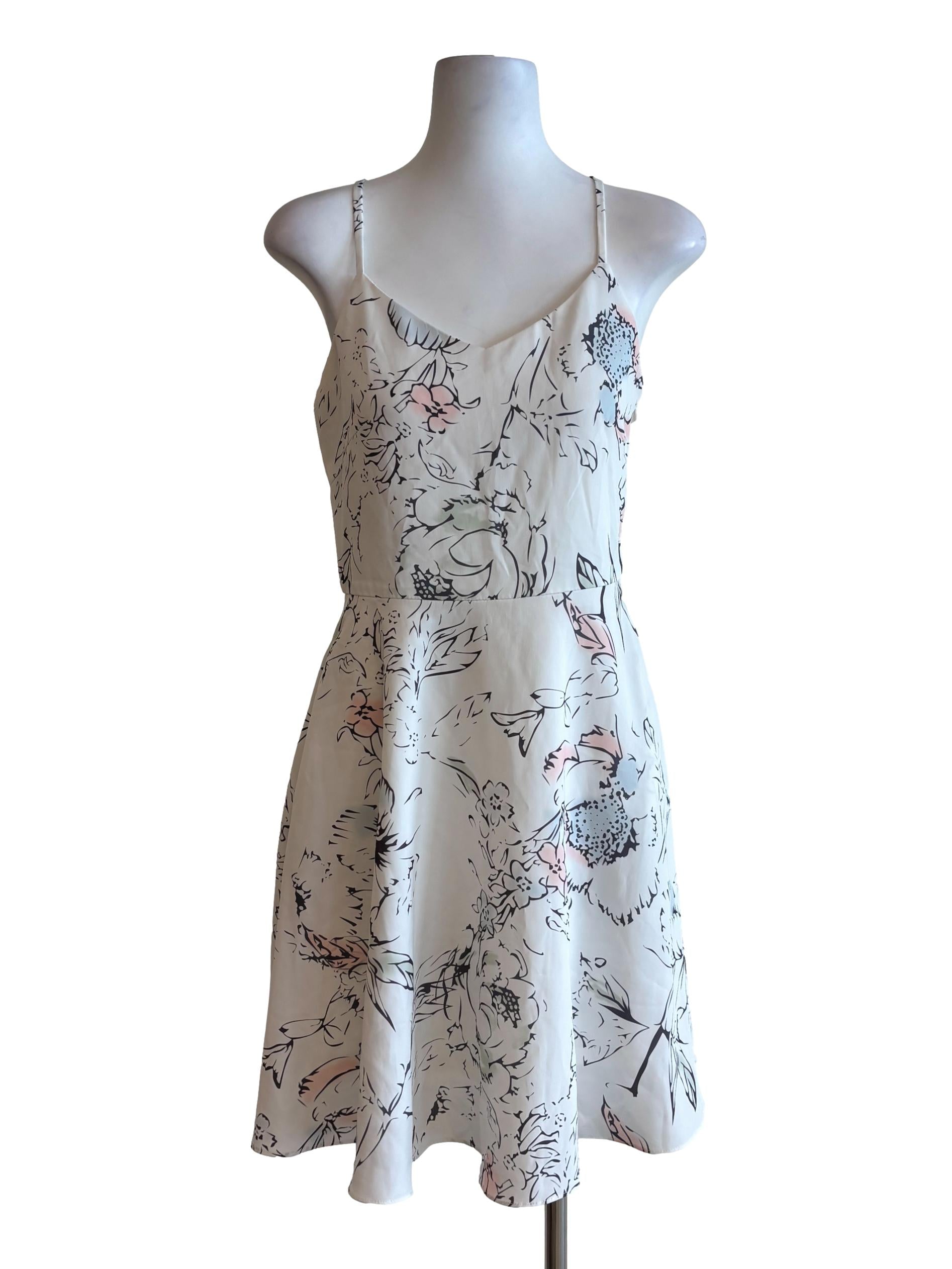 Powder White Floral Printed A-Line Dress