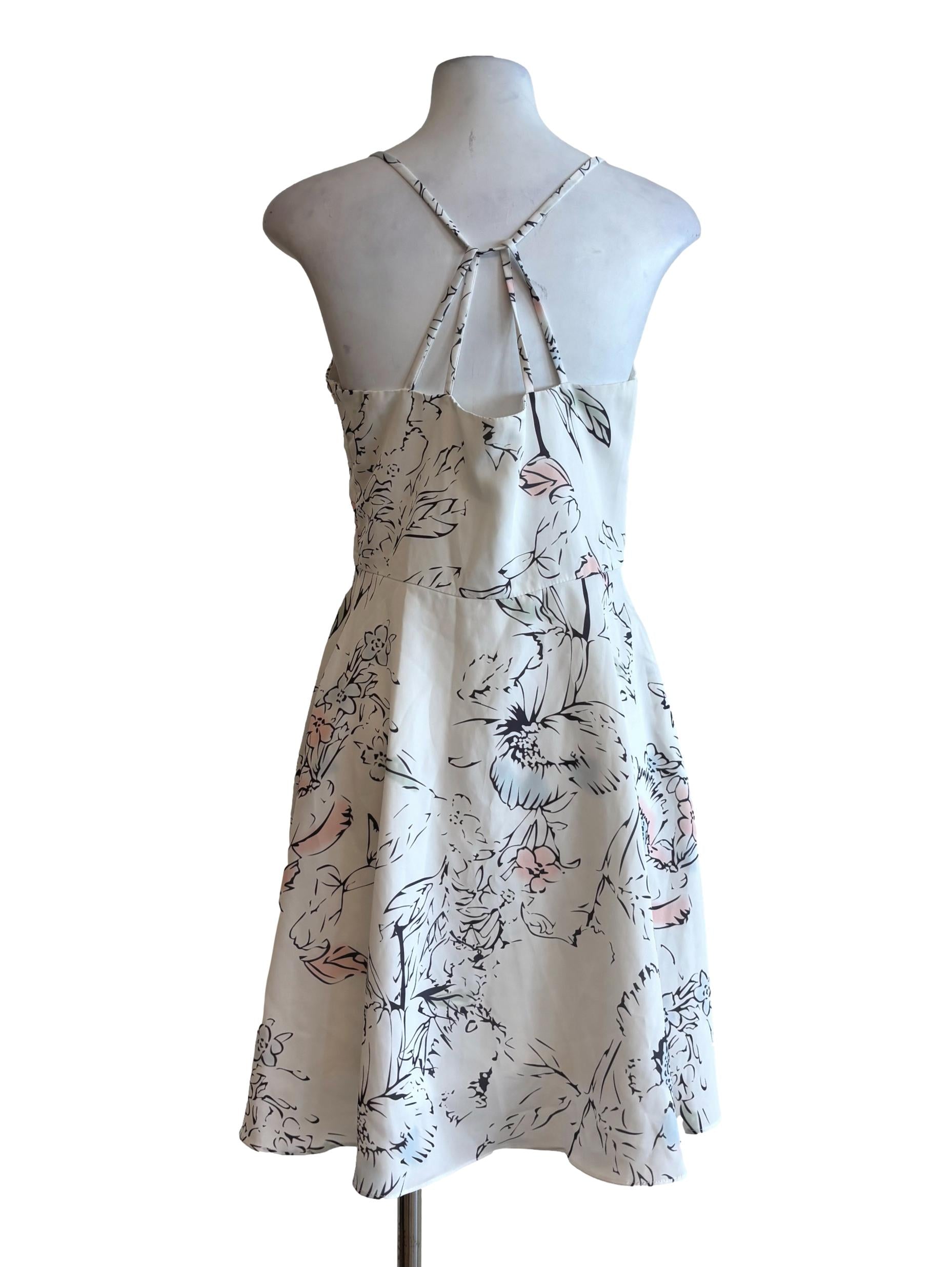 Powder White Floral Printed A-Line Dress