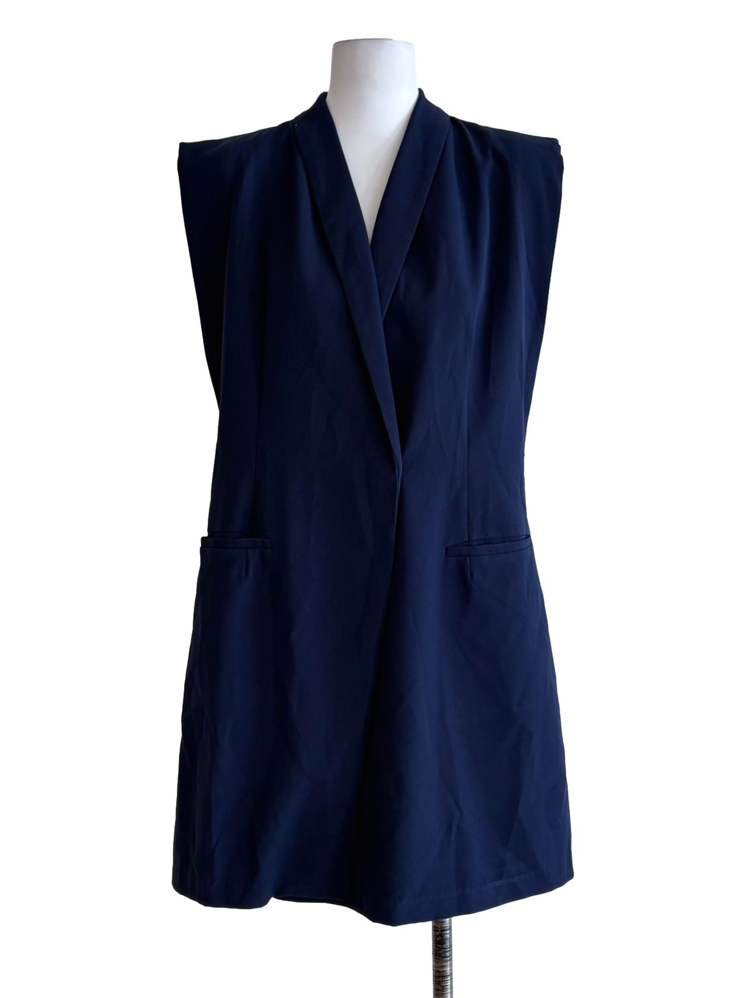 Navy Blue Sleeveless Long Blazer