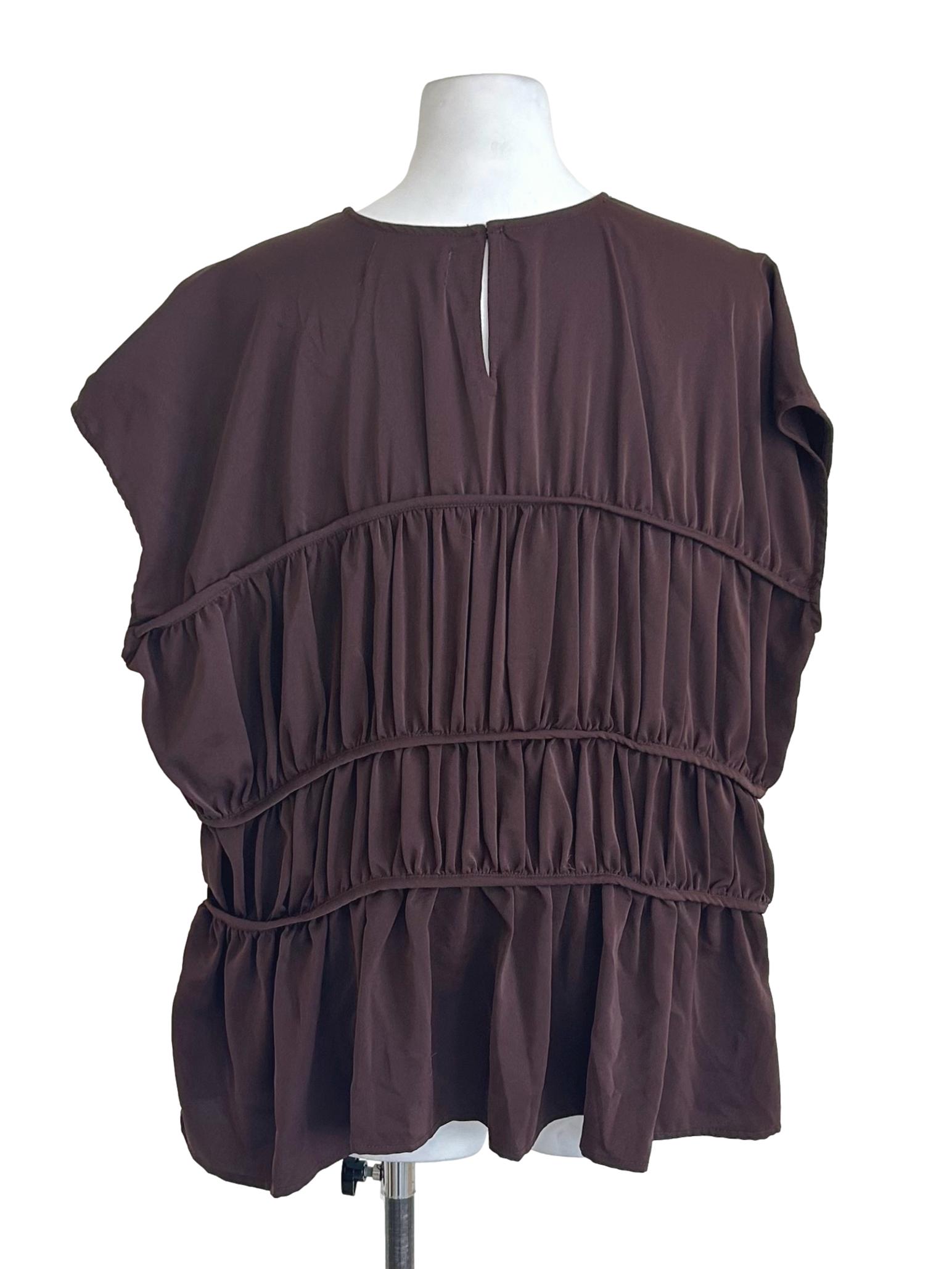 Brown Tiered Ruched Peplum Top
