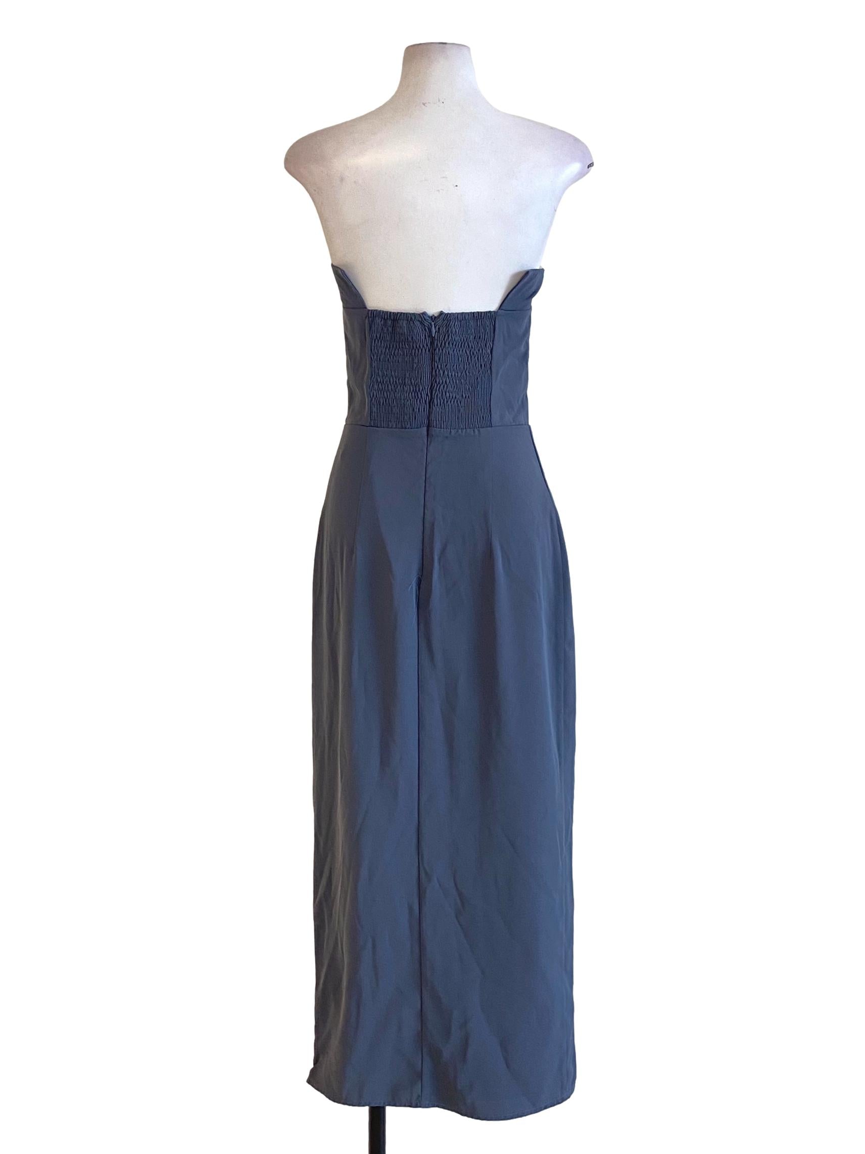 Pewter Grey Zipped Strapless A-Line Dress TTR