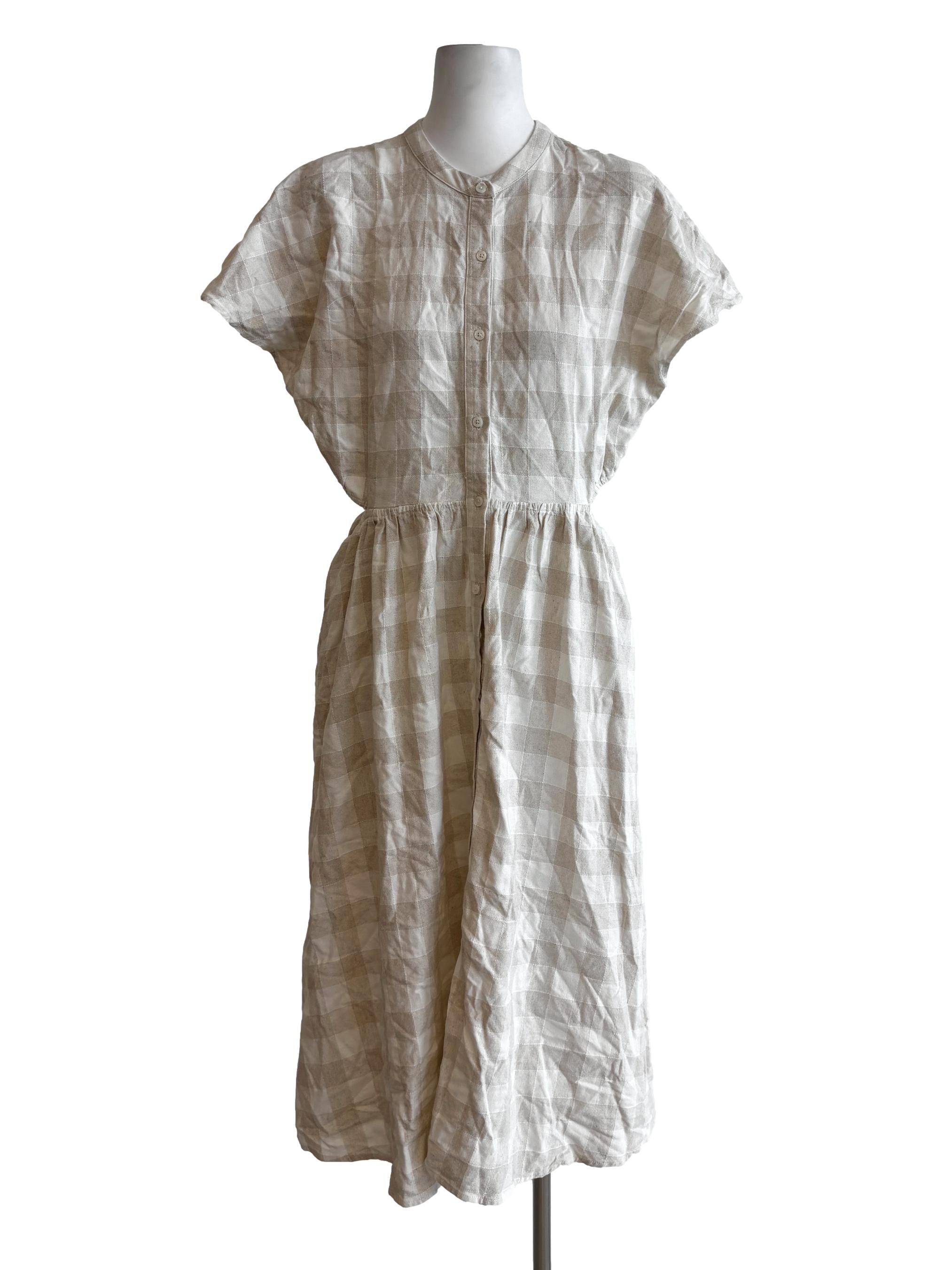 Sand Checkered A-Line Dress LB