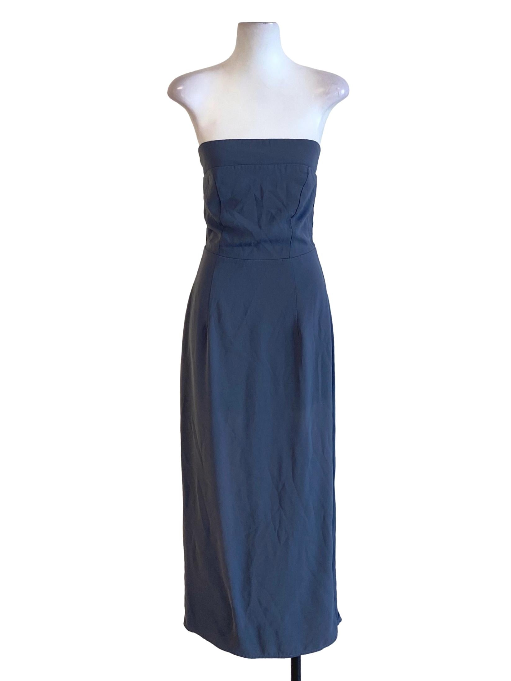 Pewter Grey Zipped Strapless A-Line Dress TTR