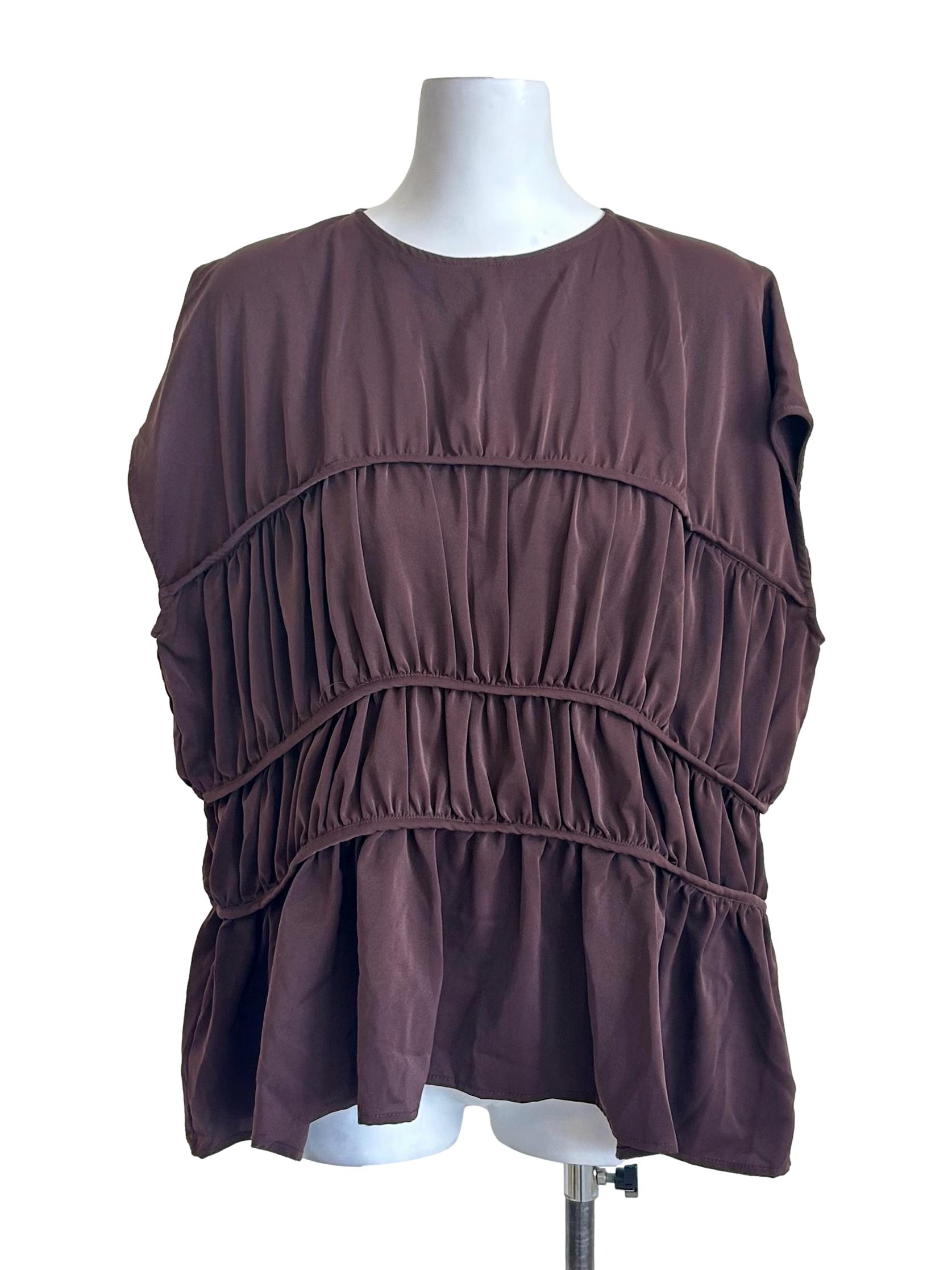 Brown Tiered Ruched Peplum Top