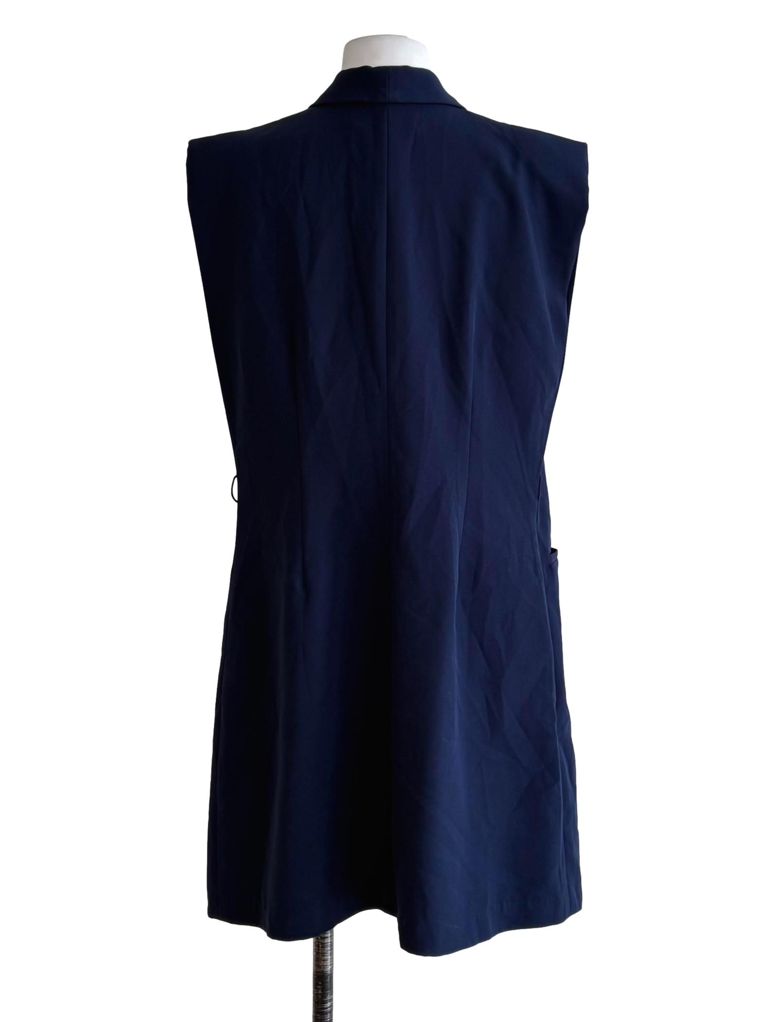 Navy Blue Sleeveless Long Blazer
