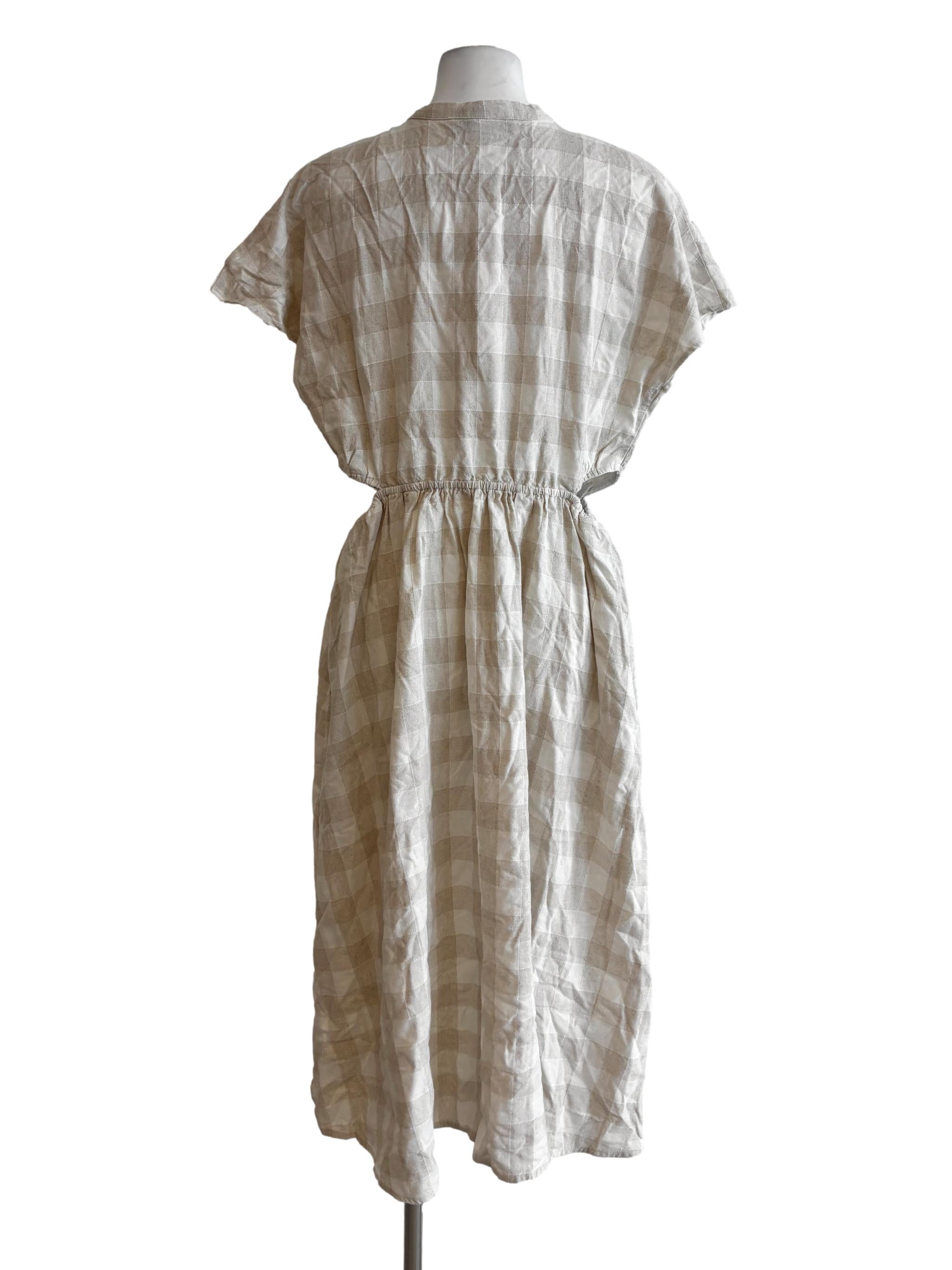 Sand Checkered A-Line Dress LB