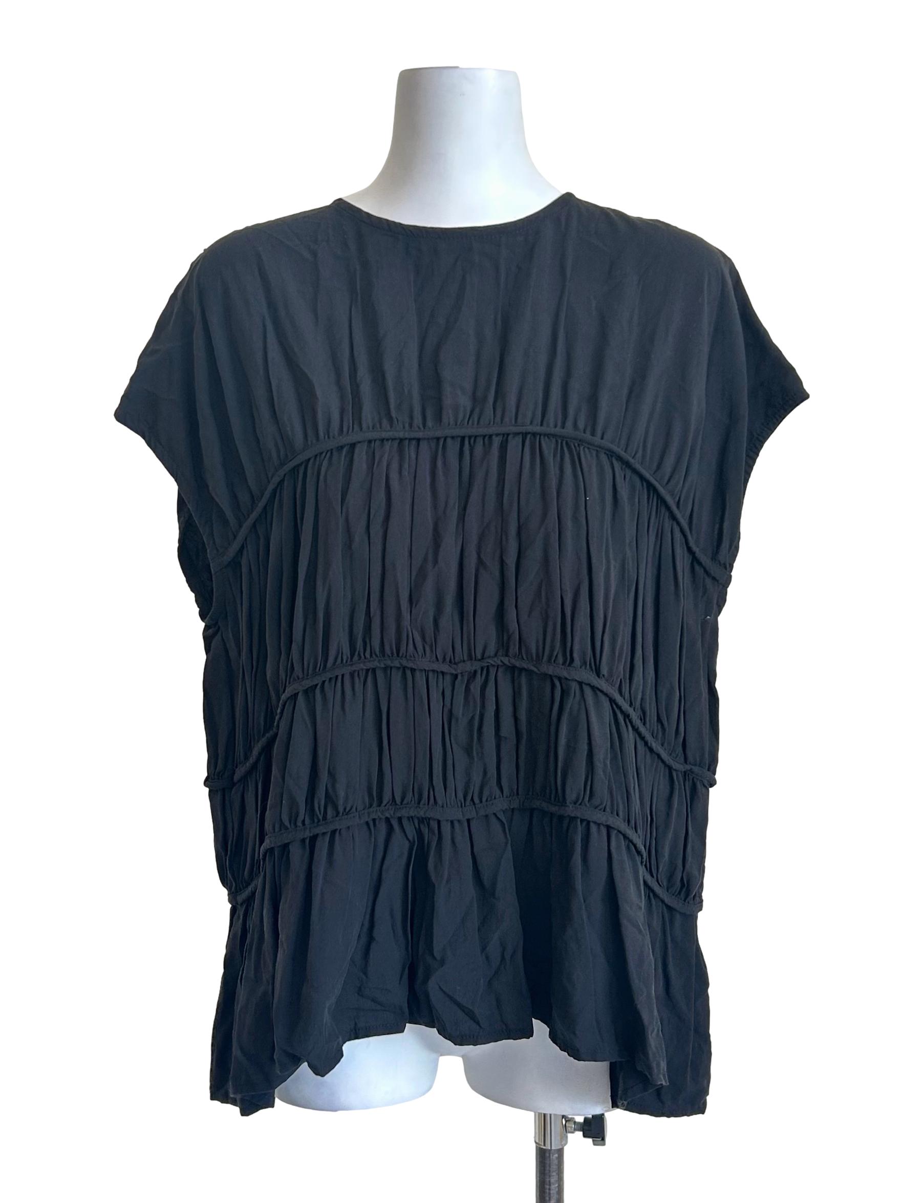 Black Tiered Ruched Peplum Top