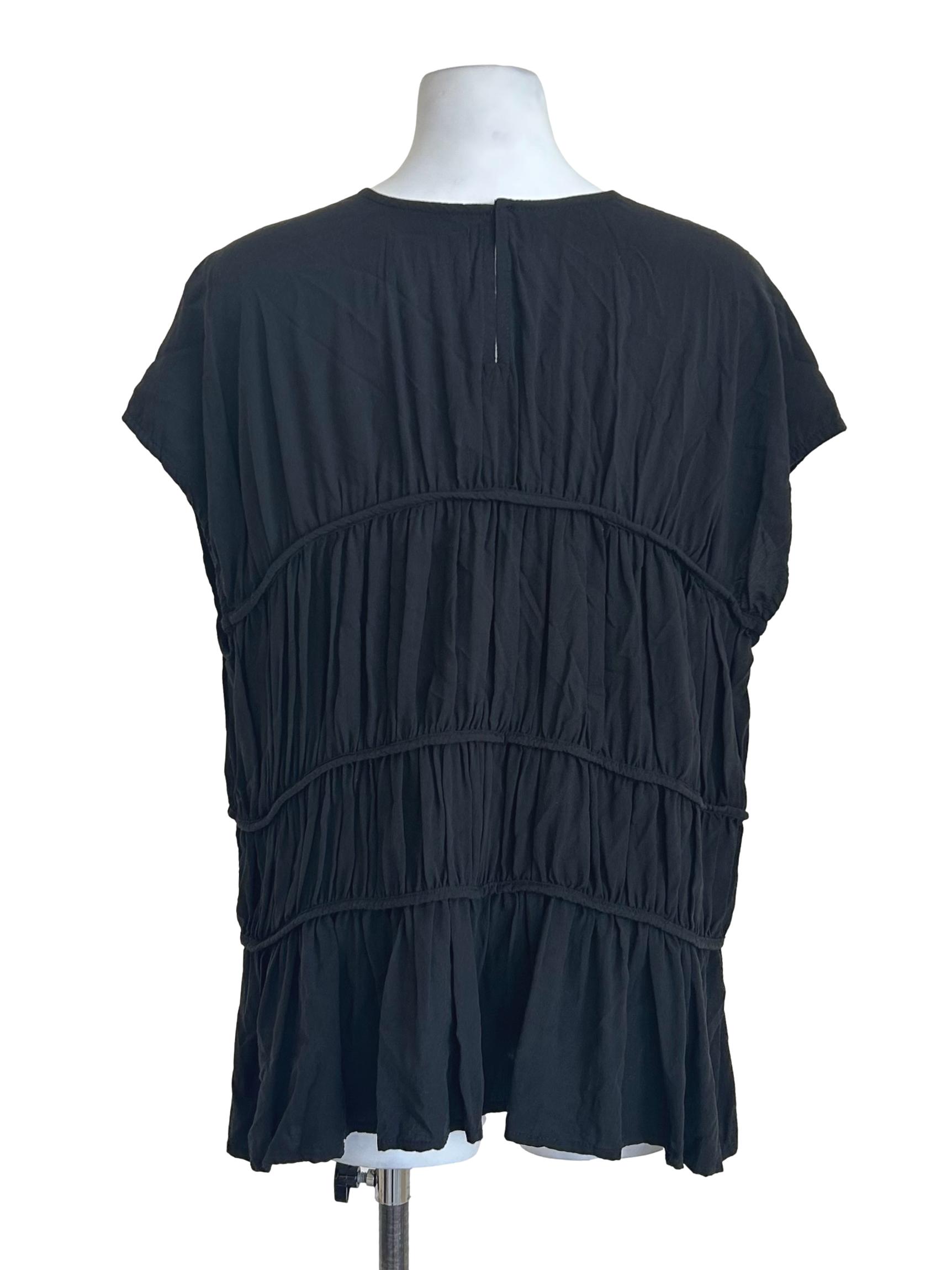 Black Tiered Ruched Peplum Top
