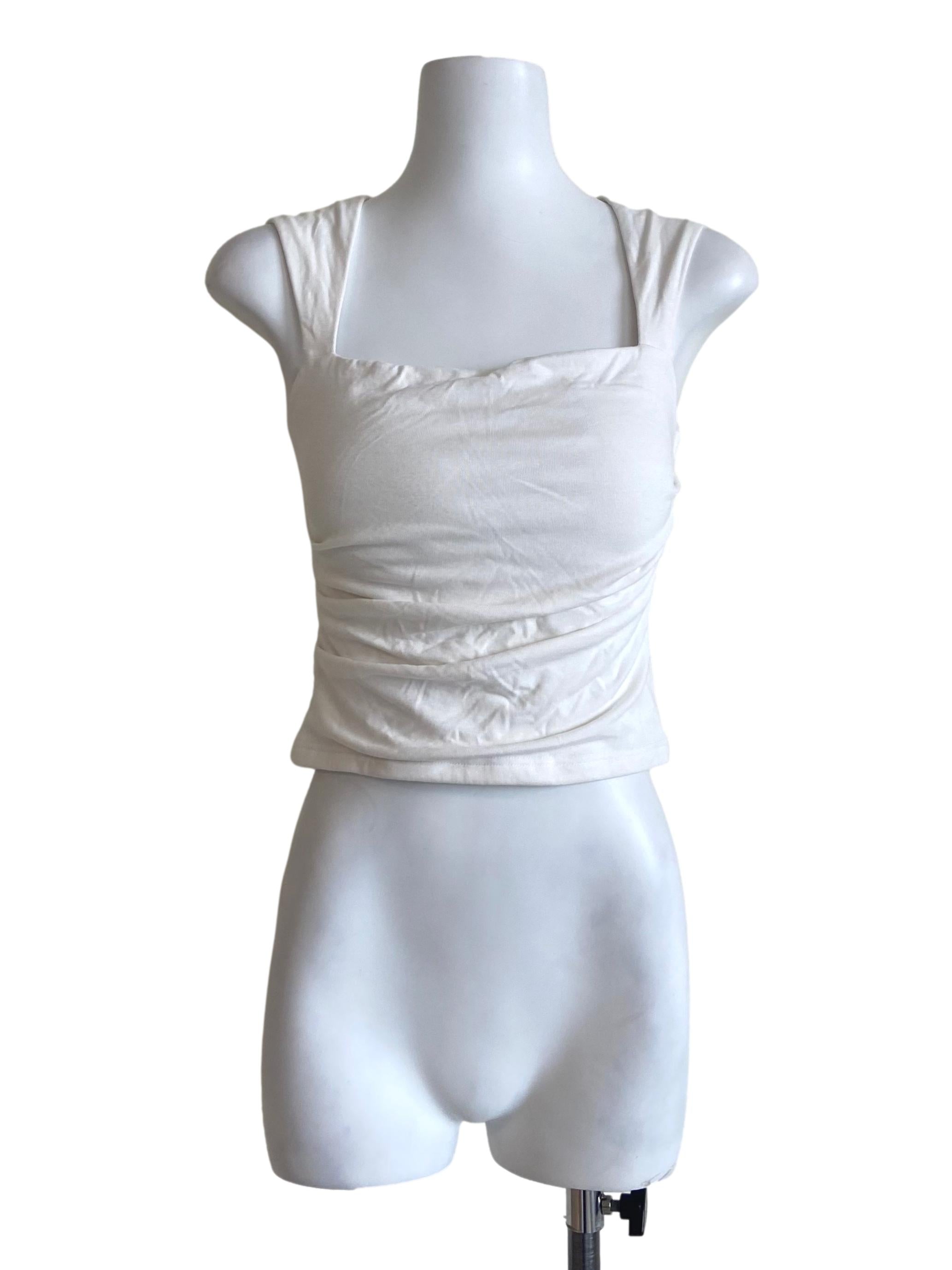 White Sleeveless Square Neck Crop Top