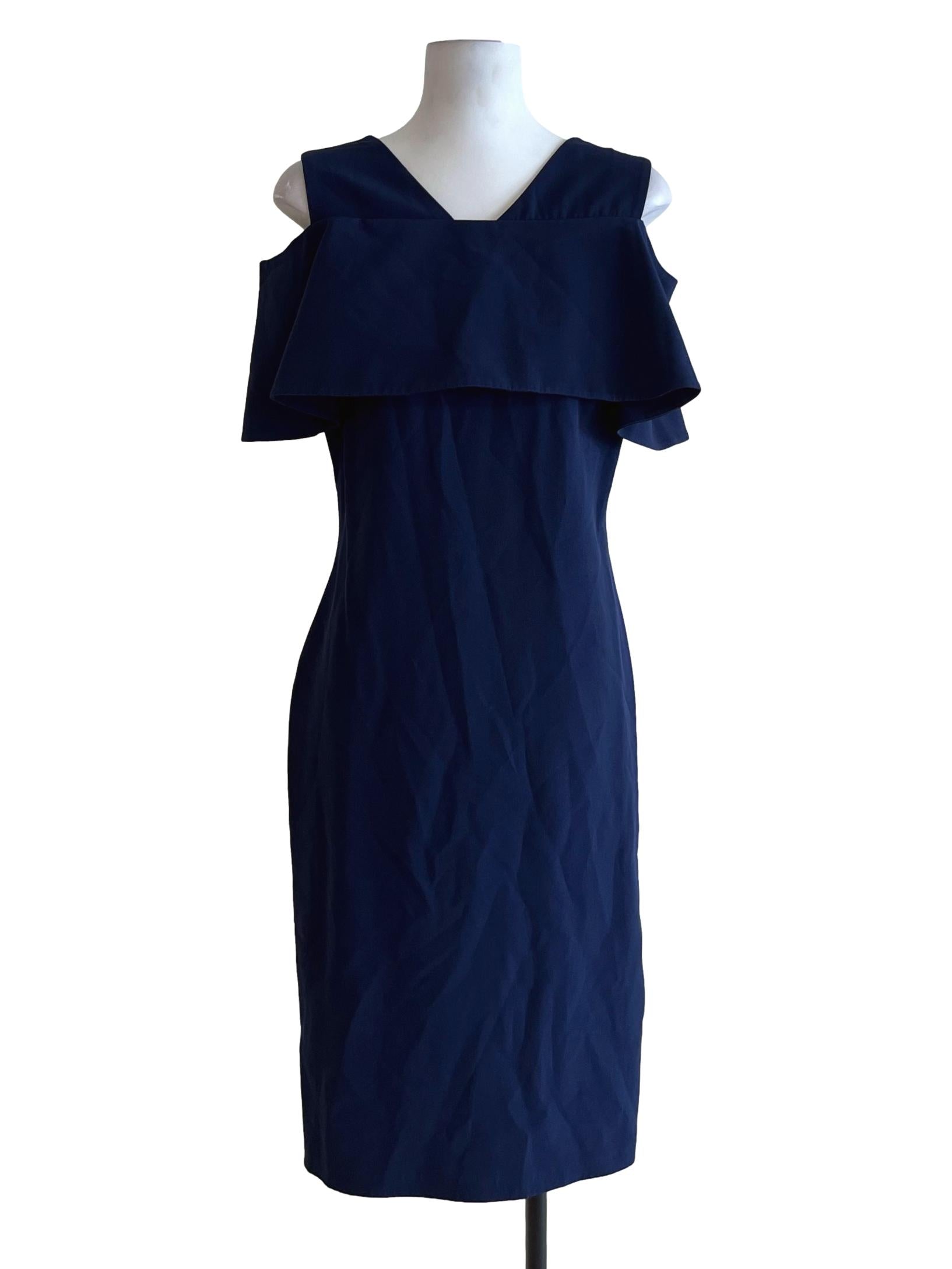 Navy Blue Plain Sheath Dress