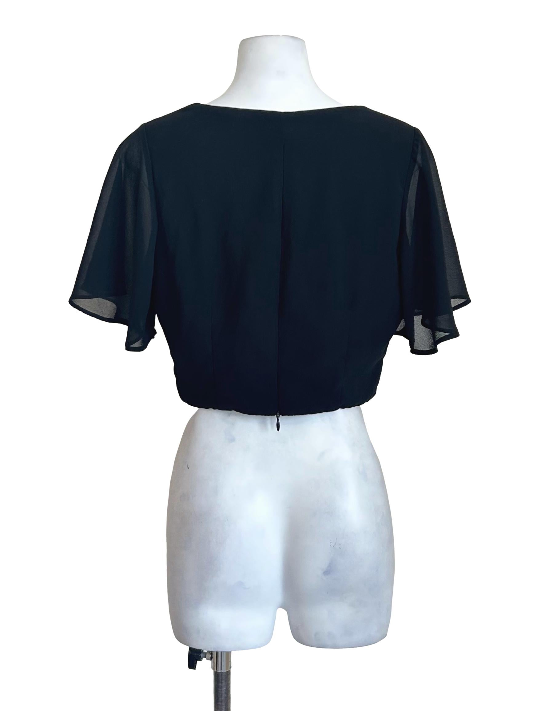 Black Scalloped Hem Wrap Crop Top