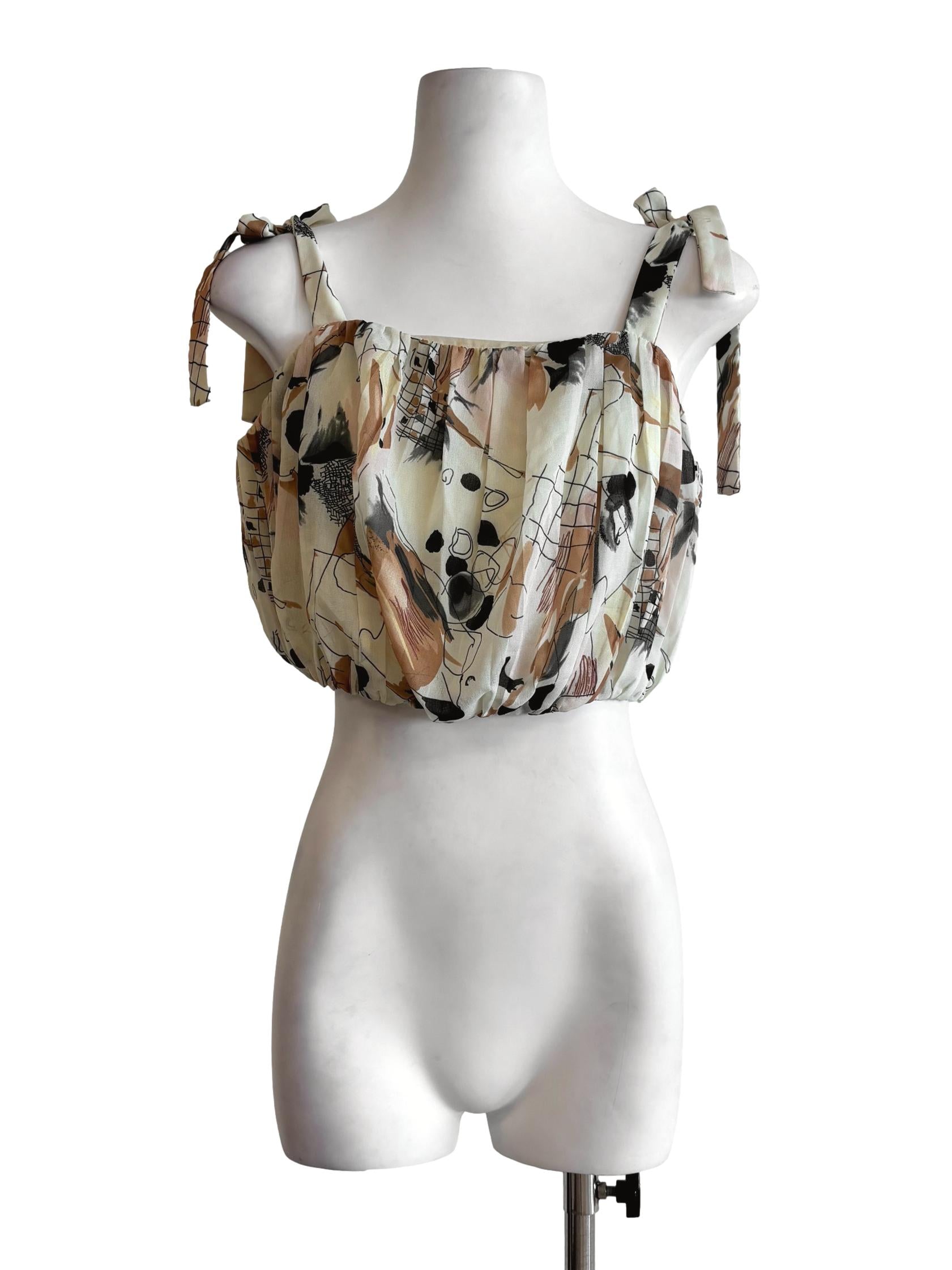 Cornsilk Abstract Print Tie Strap Top