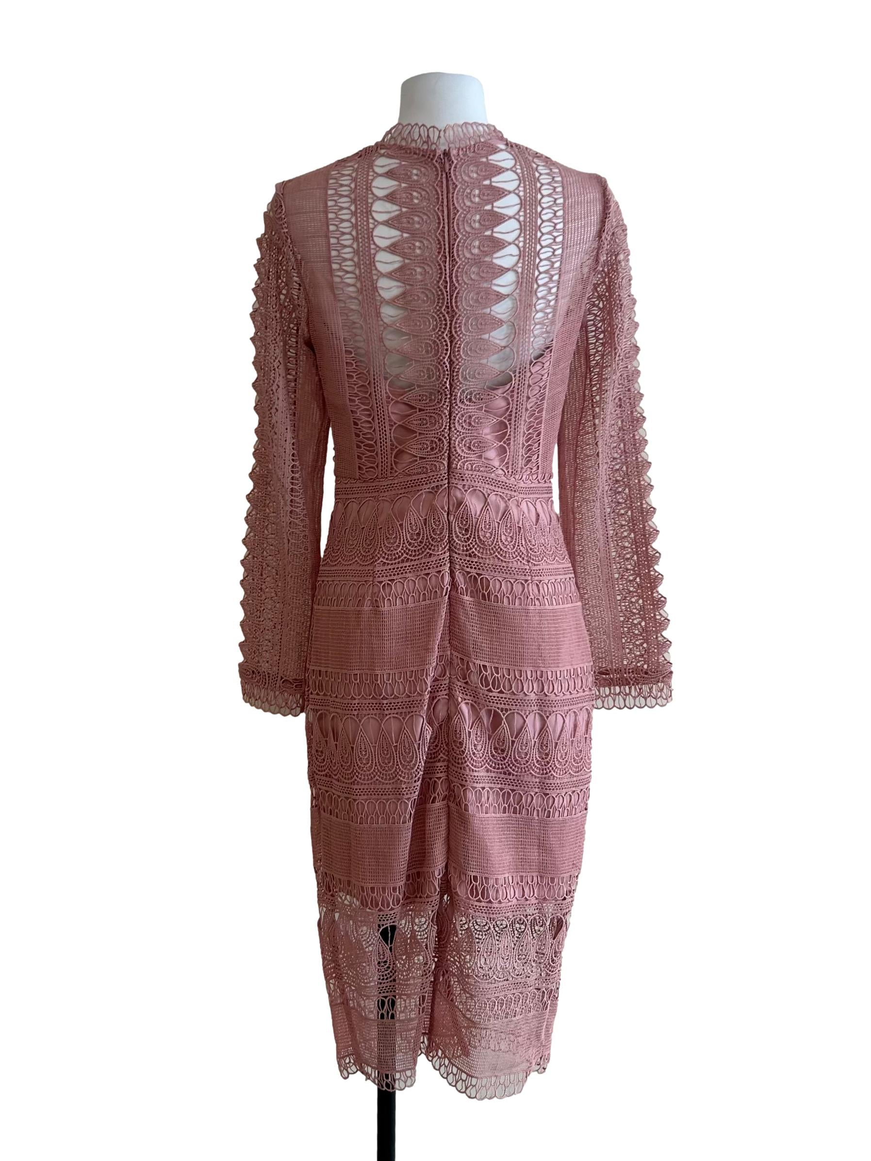 Rose Pink Eyelet Long Sleeves Dress