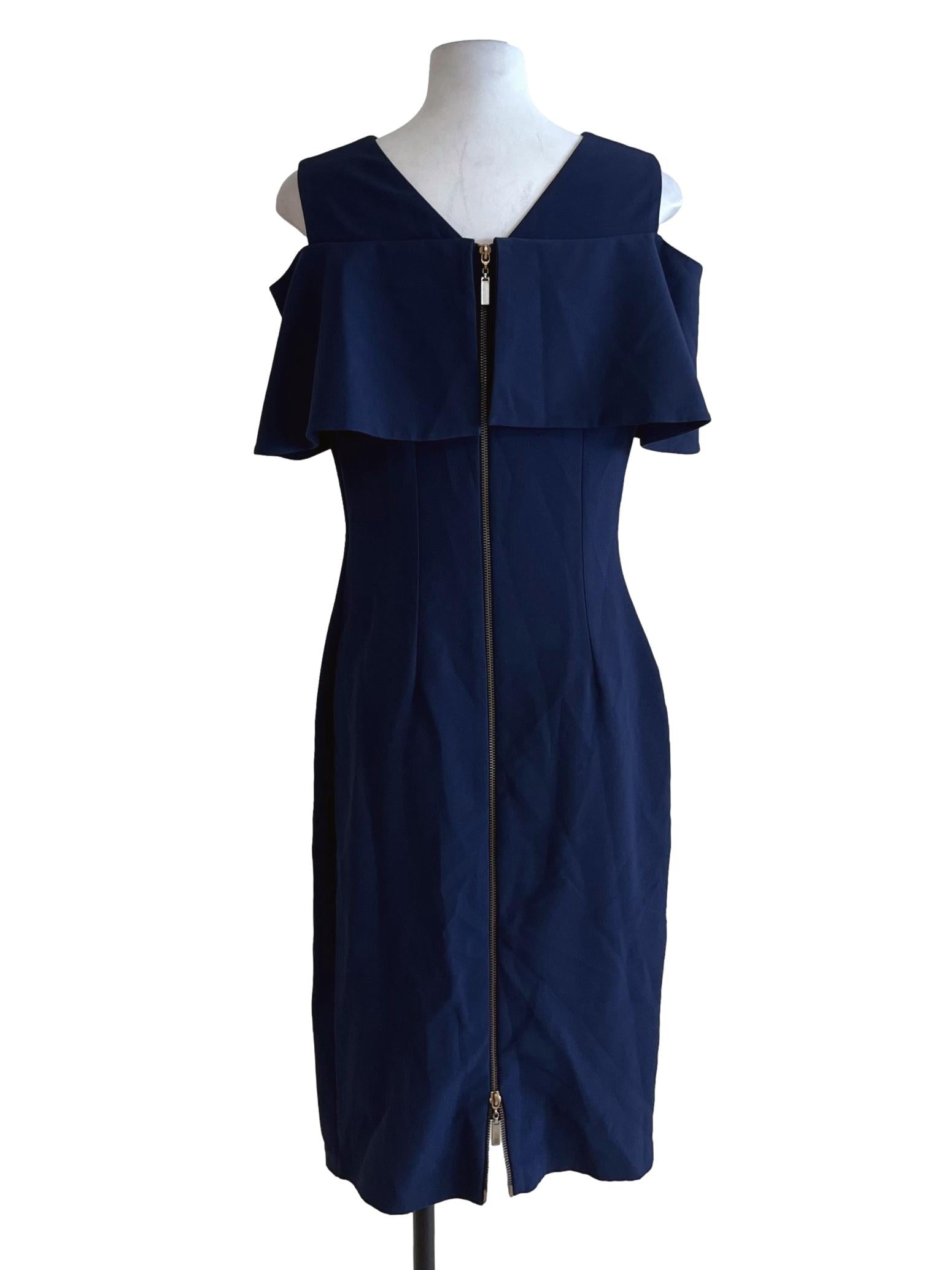 Navy Blue Plain Sheath Dress