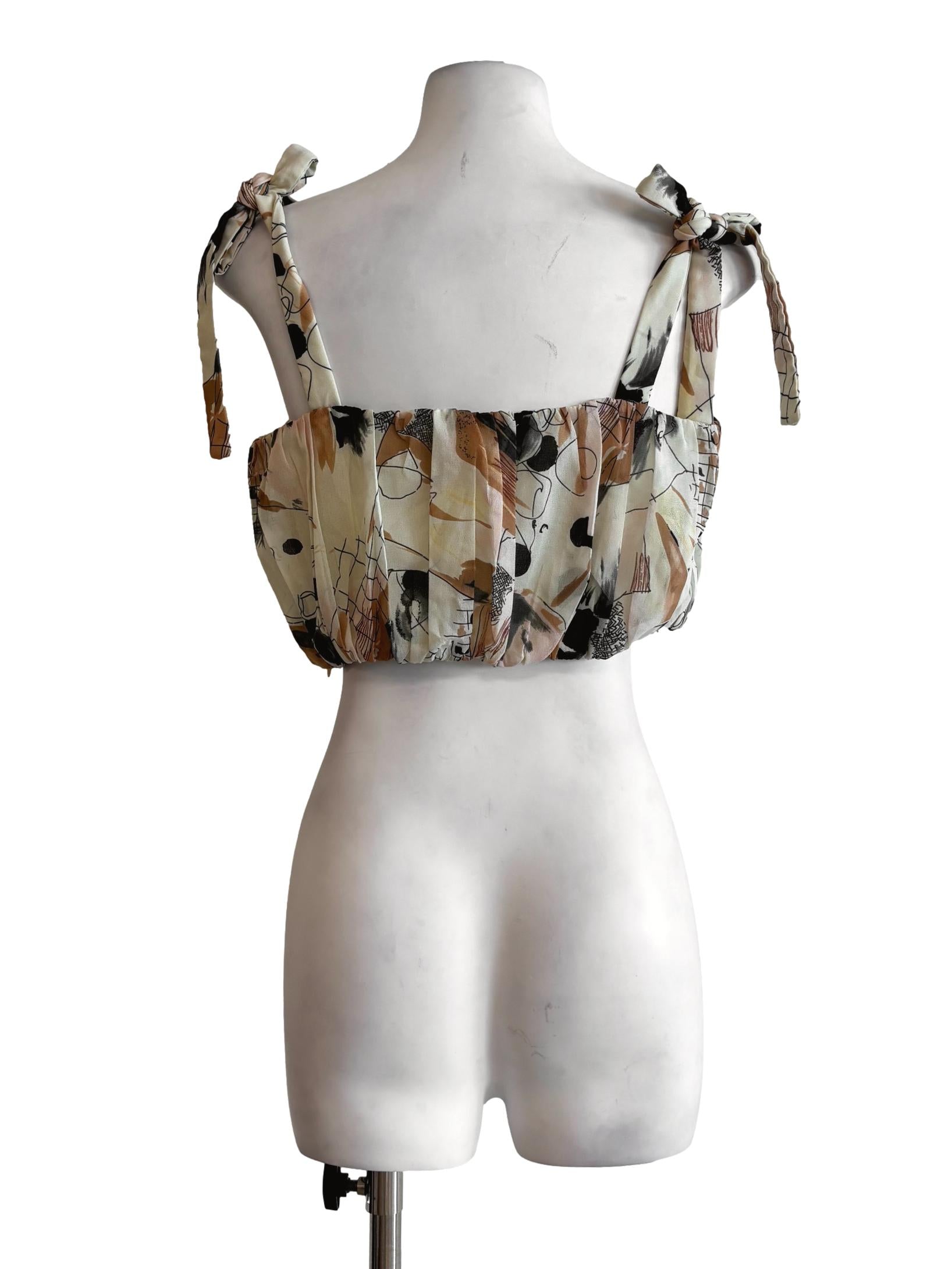 Cornsilk Abstract Print Tie Strap Top