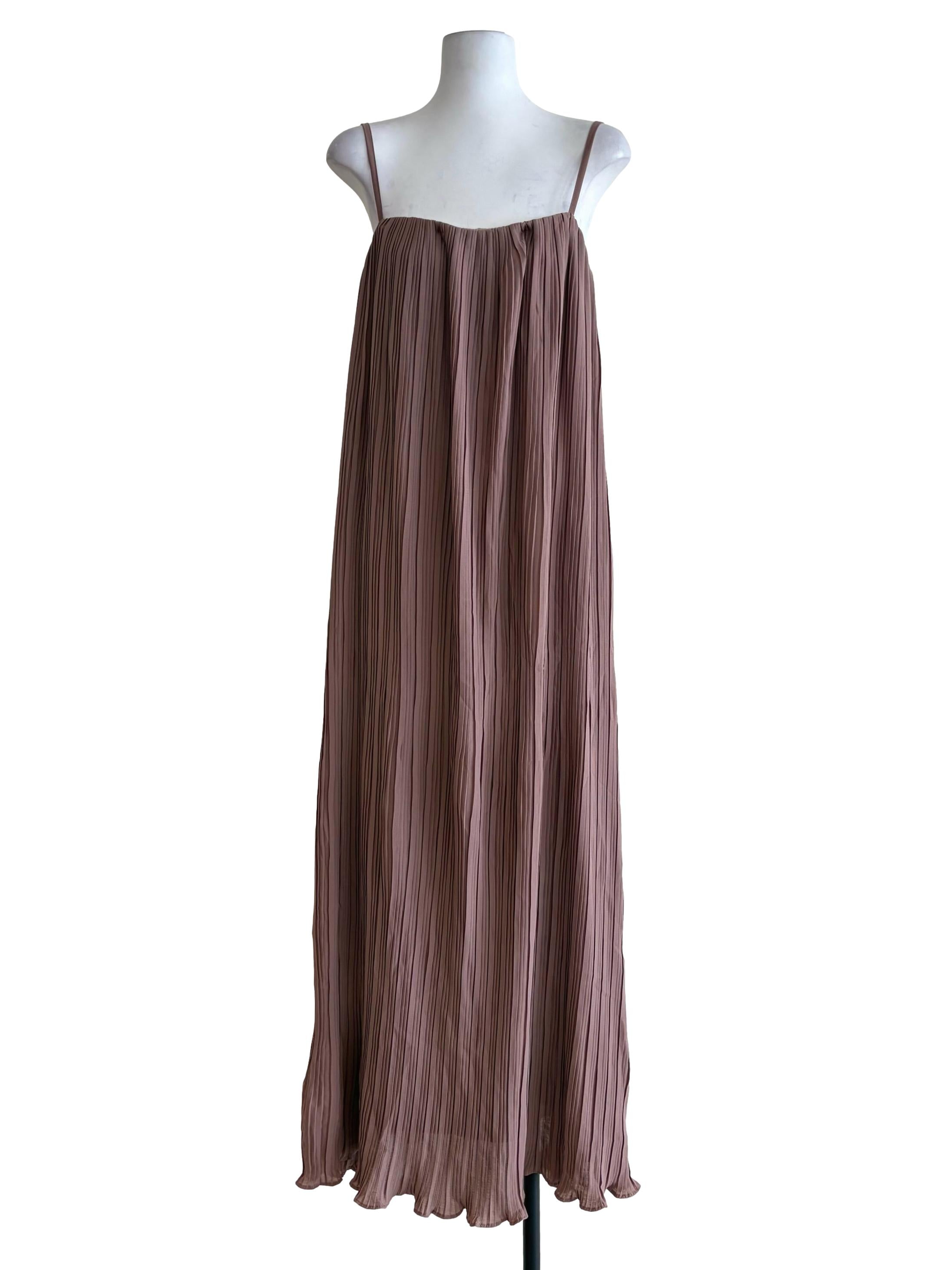 Blush Brown Pleated Slip Dress