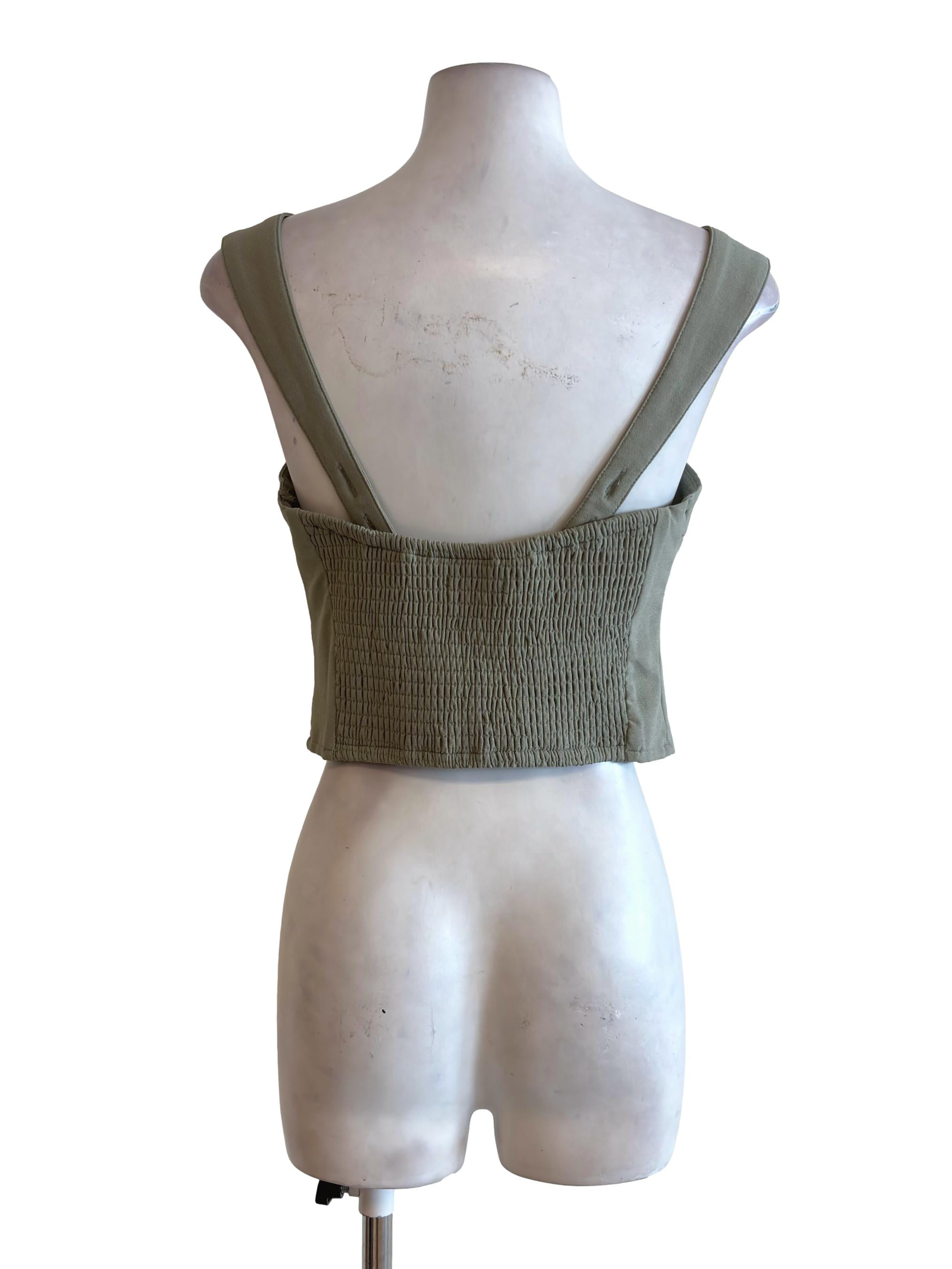 Olive Green Square Neck Sleeveless Crop Top