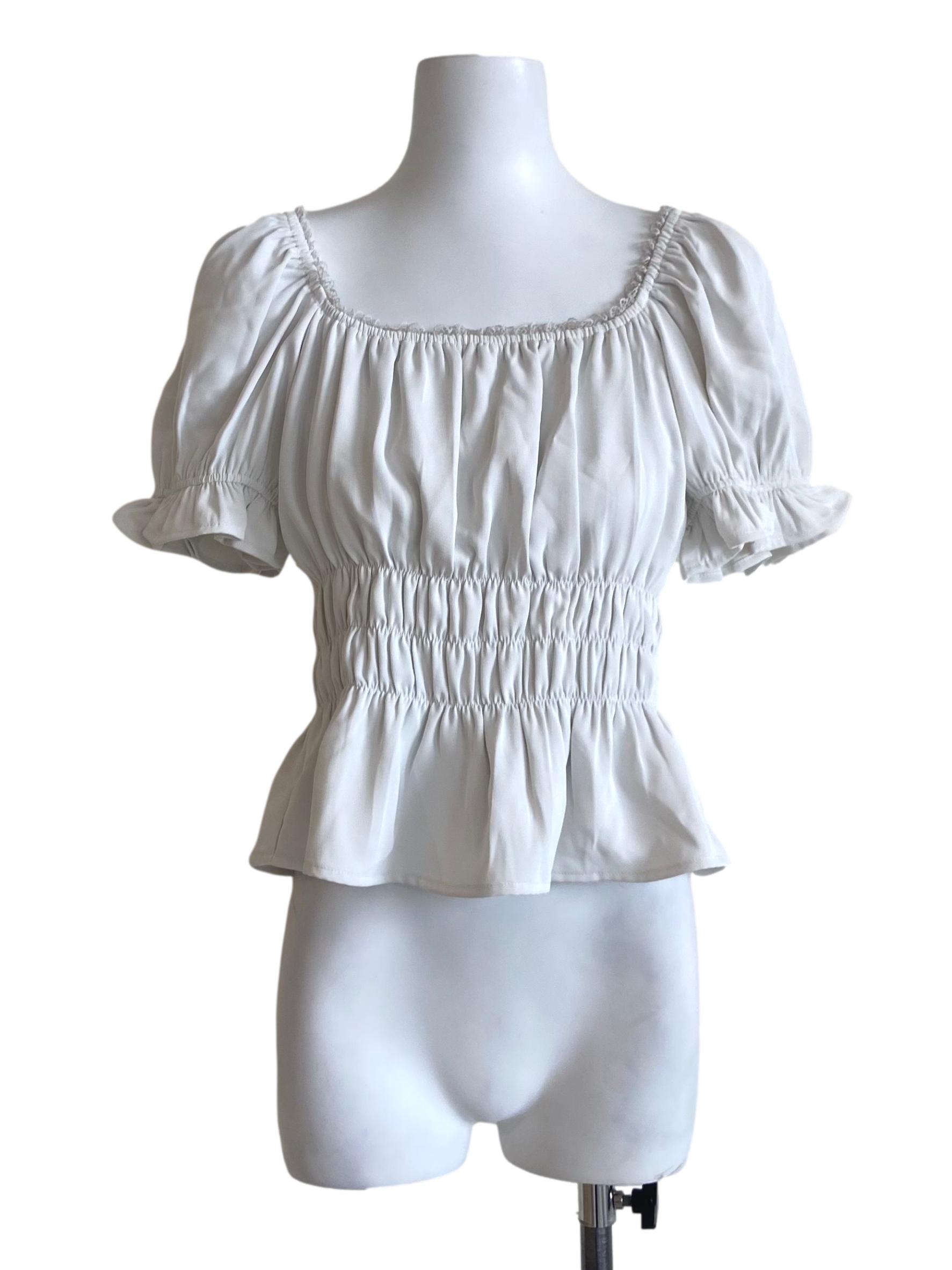 White Pegged Waist Blouse