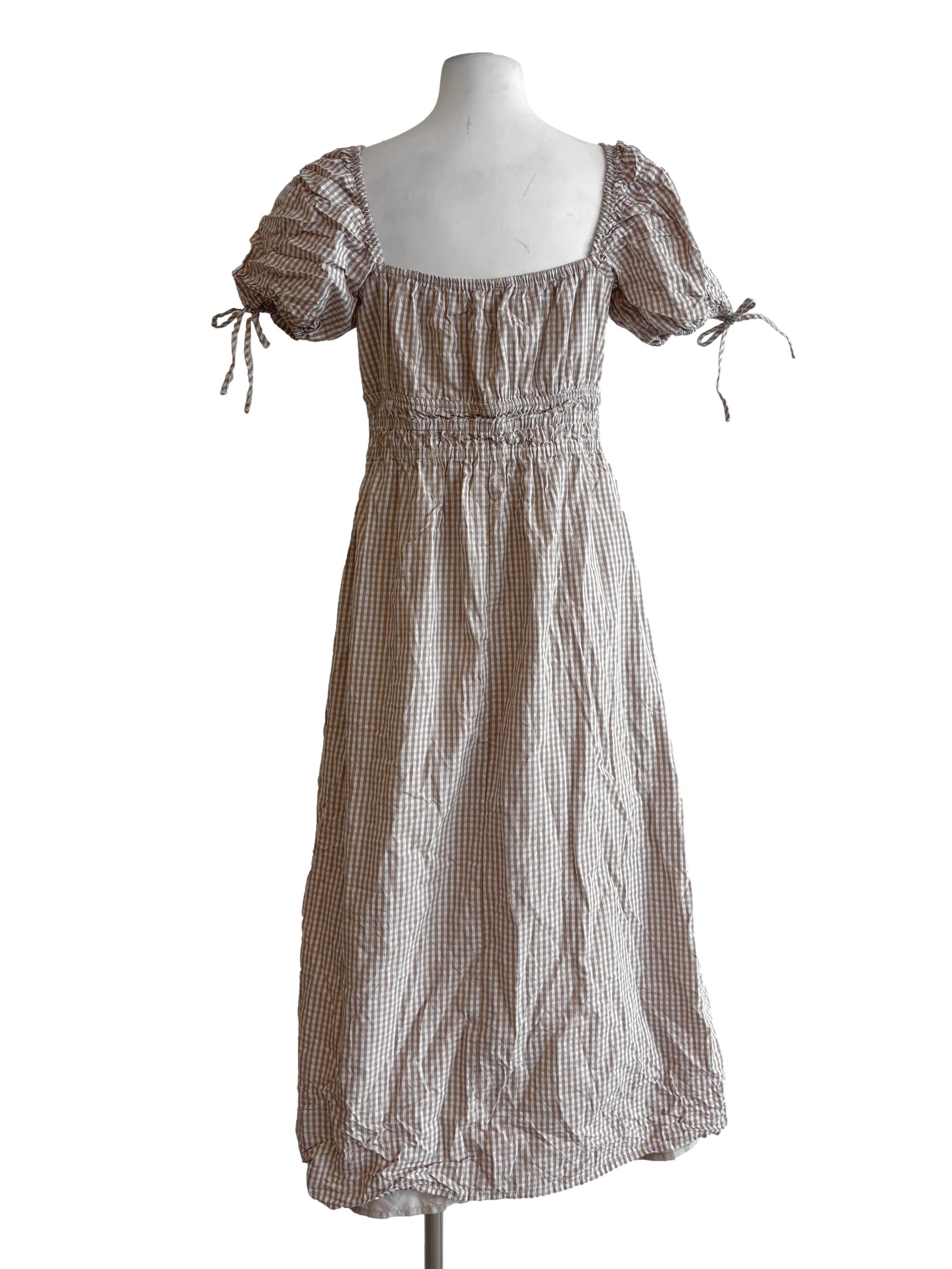 Beige Gingham Cotton Dress