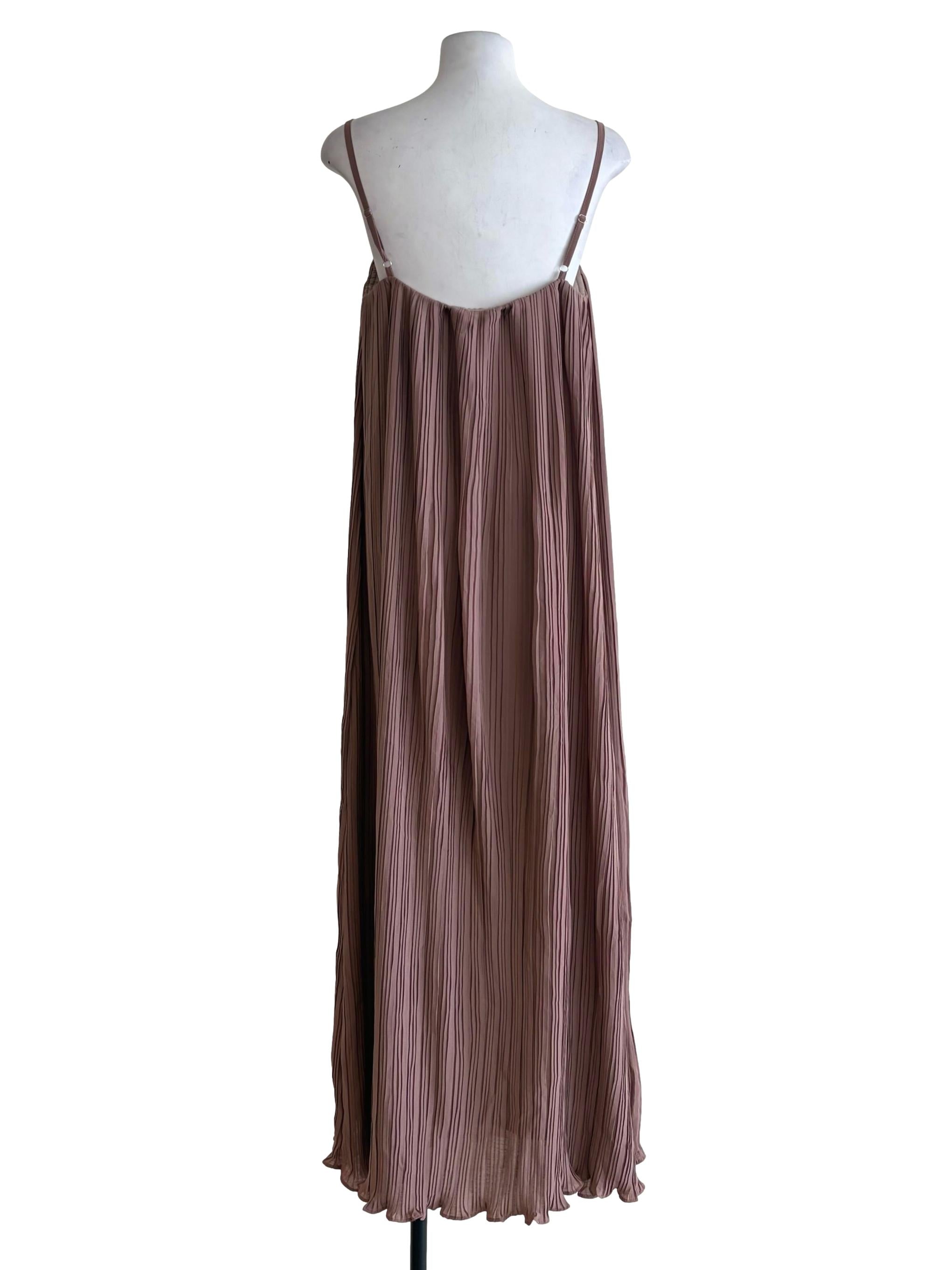 Blush Brown Pleated Slip Dress