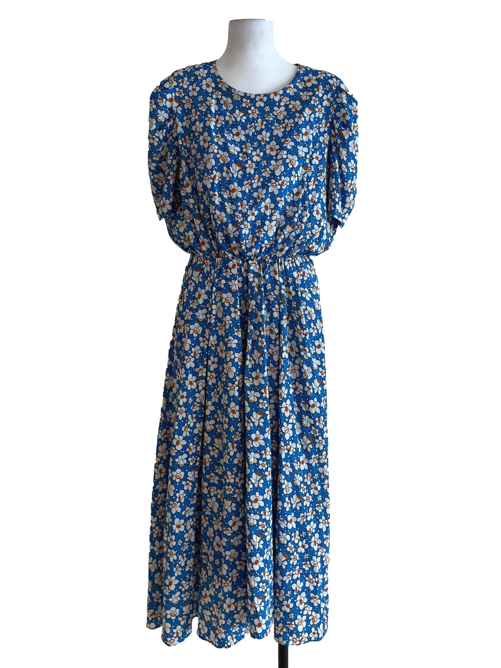 Cerulean Blue Floral Empire Dress