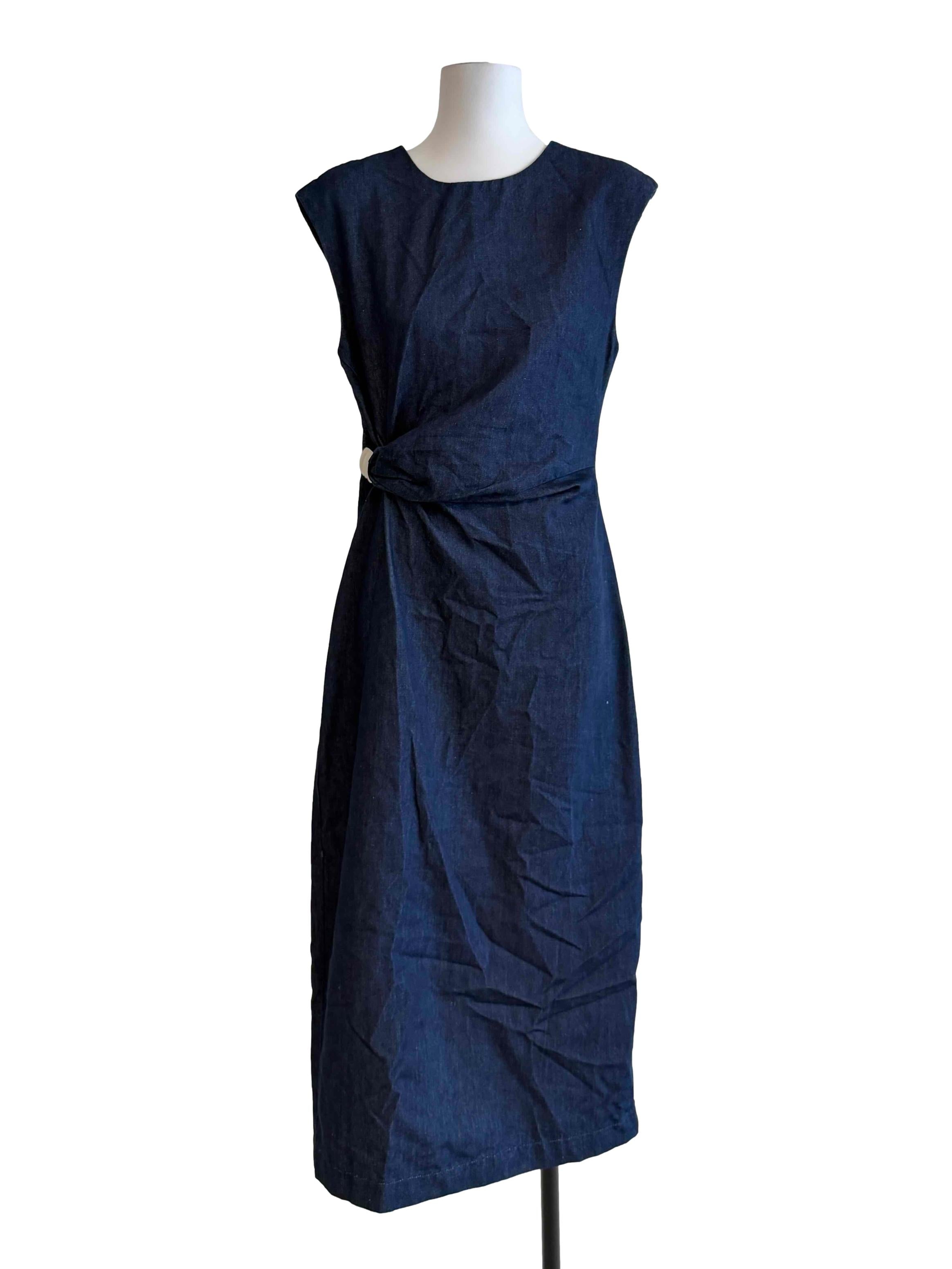 Dark Denim Blue Sabrina Neck A-Line Dress