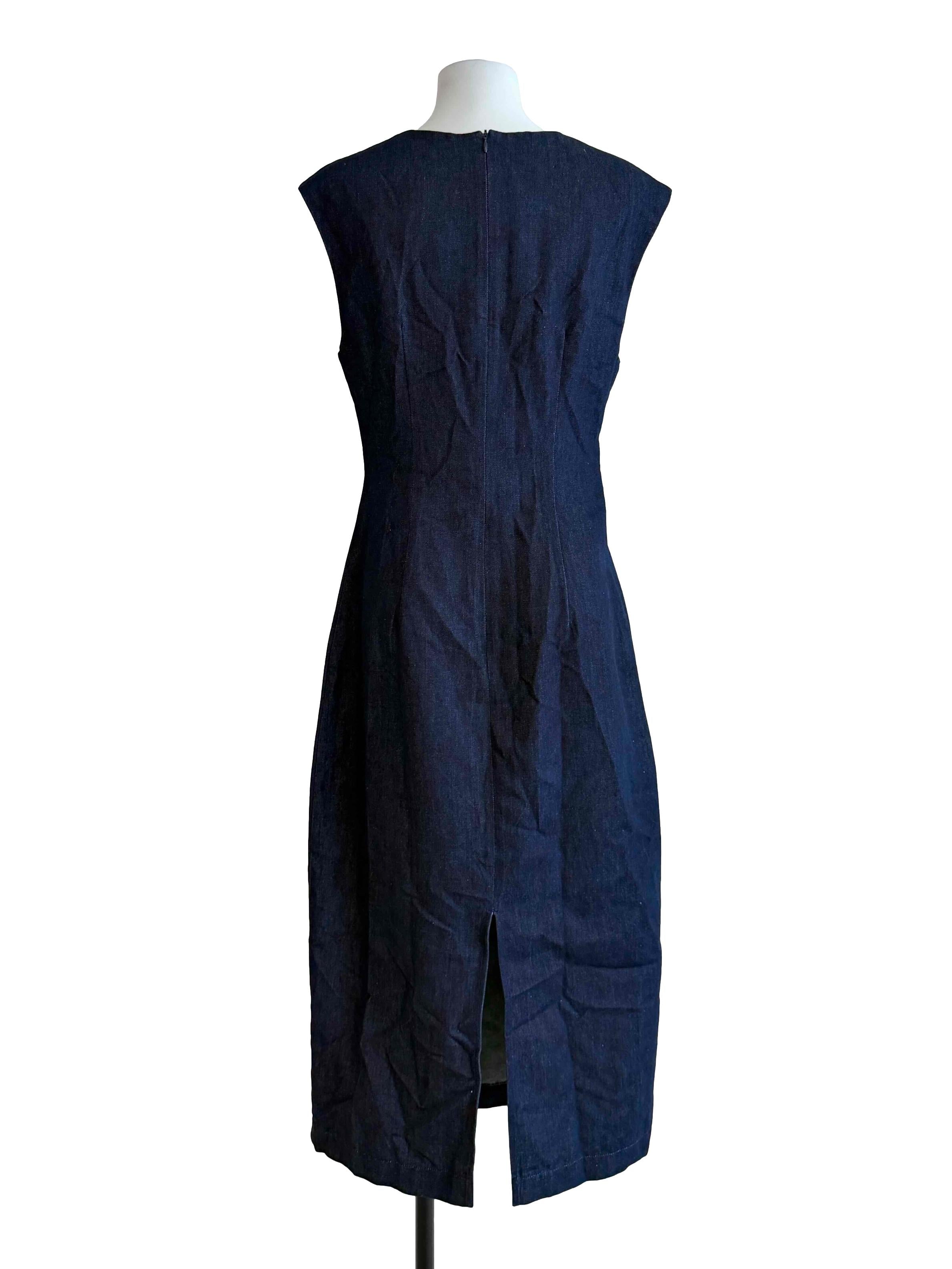 Dark Denim Blue Sabrina Neck A-Line Dress