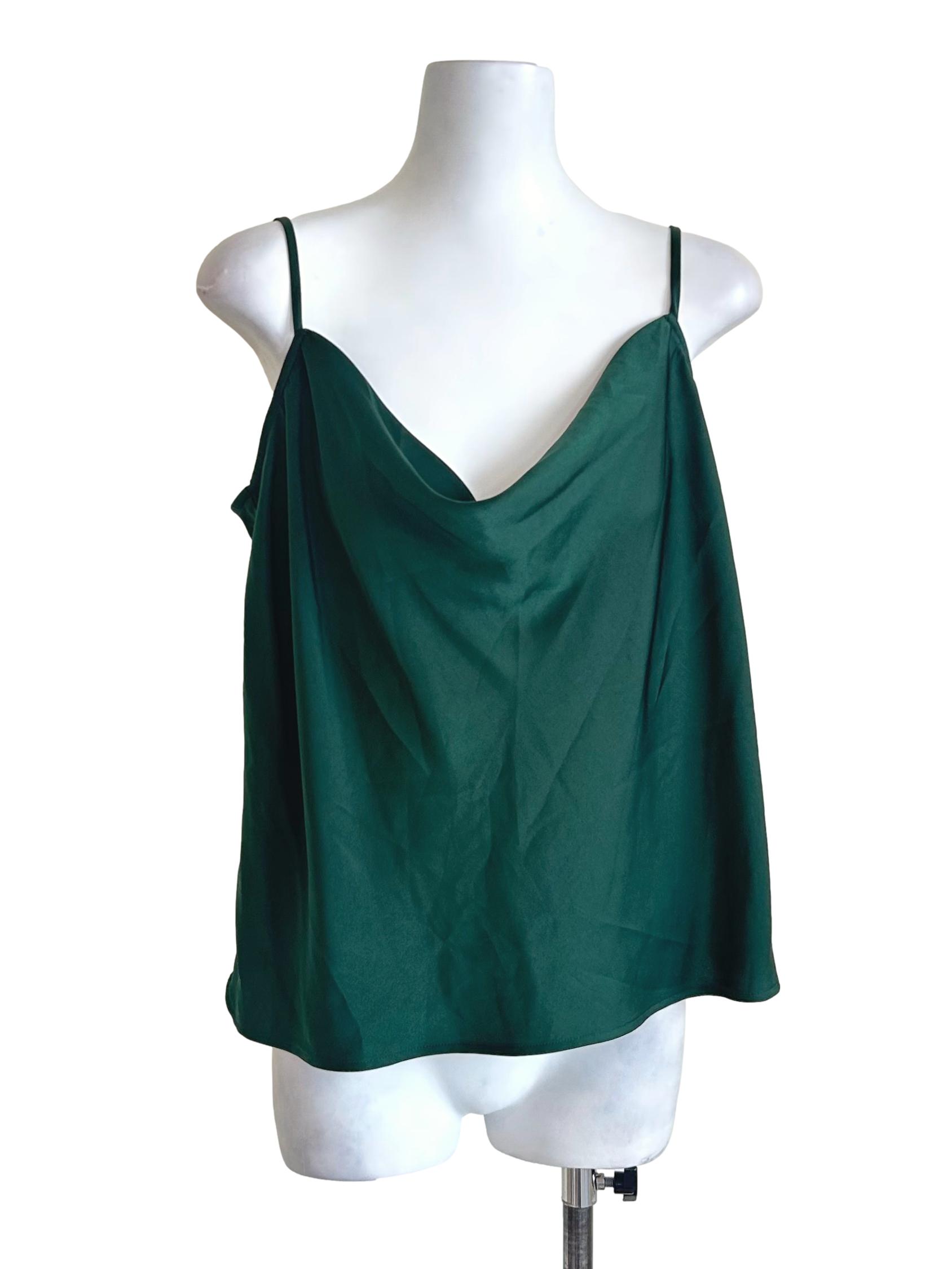 Emerald Green Satin Cowl Neck Top